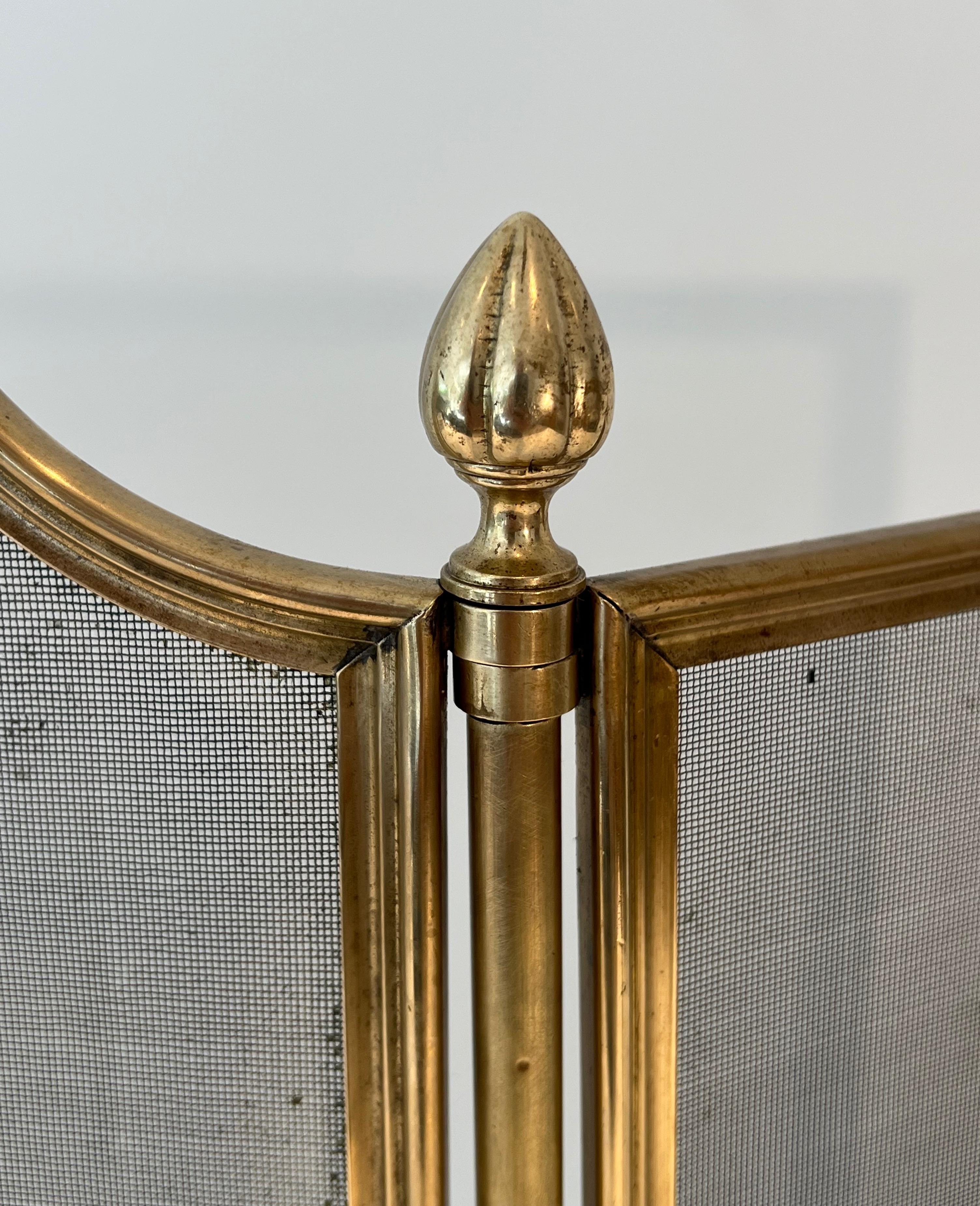Kaminschirm im neoklassischen Stil aus gebürstetem Stahl, Messing und Grillen  im Angebot 7