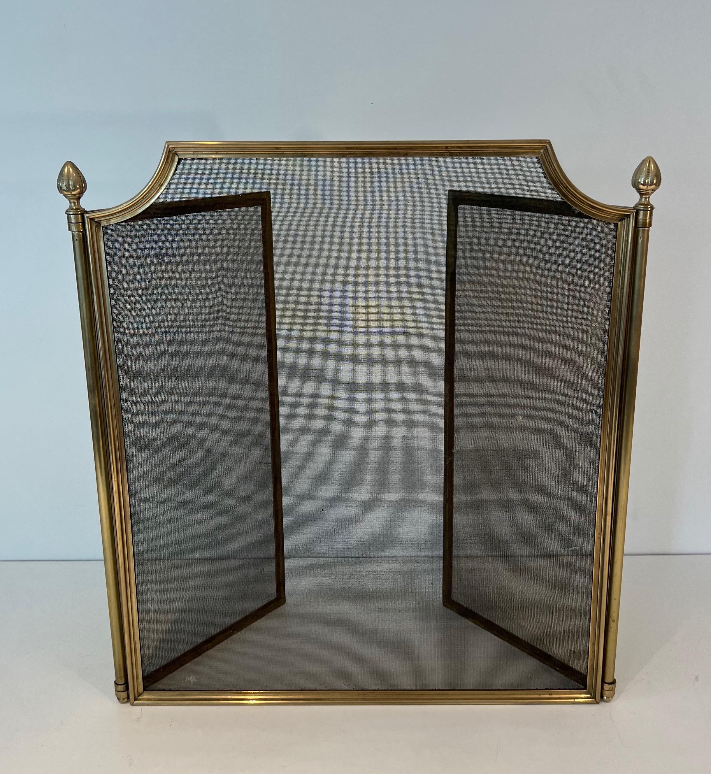 Neoclassical Style Brushed Steel, Brass and Grilling Fireplace Screen  For Sale 11