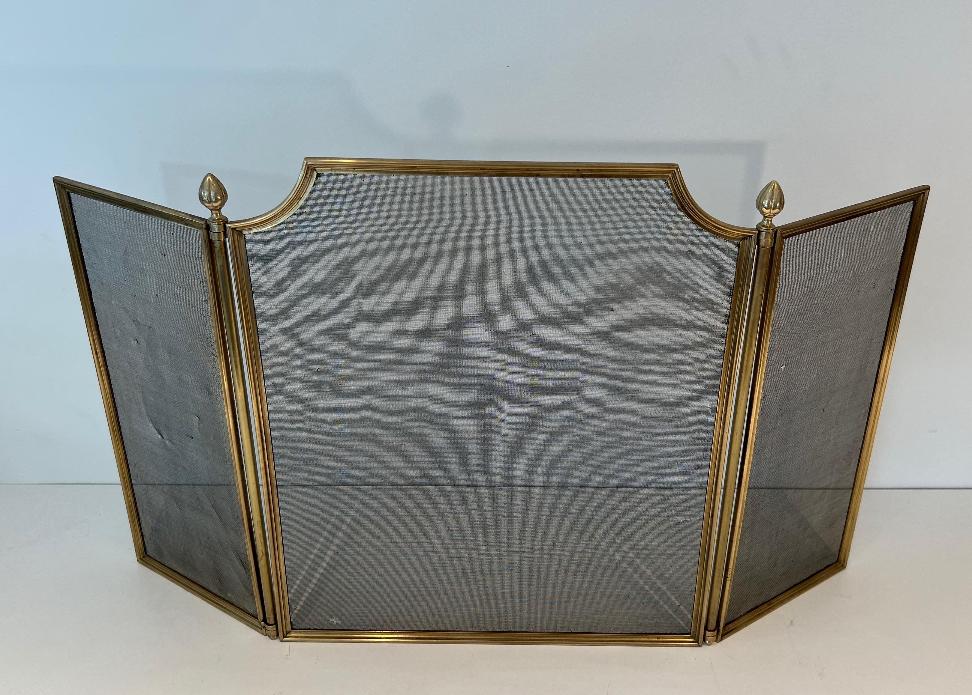 Neoclassical Style Brushed Steel, Brass and Grilling Fireplace Screen  For Sale 12