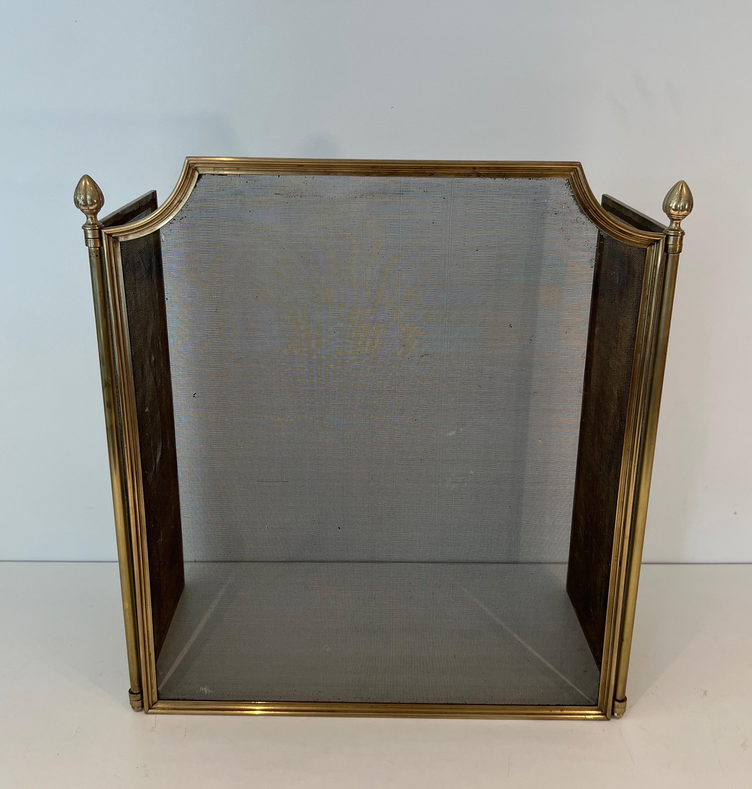 French Neoclassical Style Brushed Steel, Brass and Grilling Fireplace Screen  For Sale
