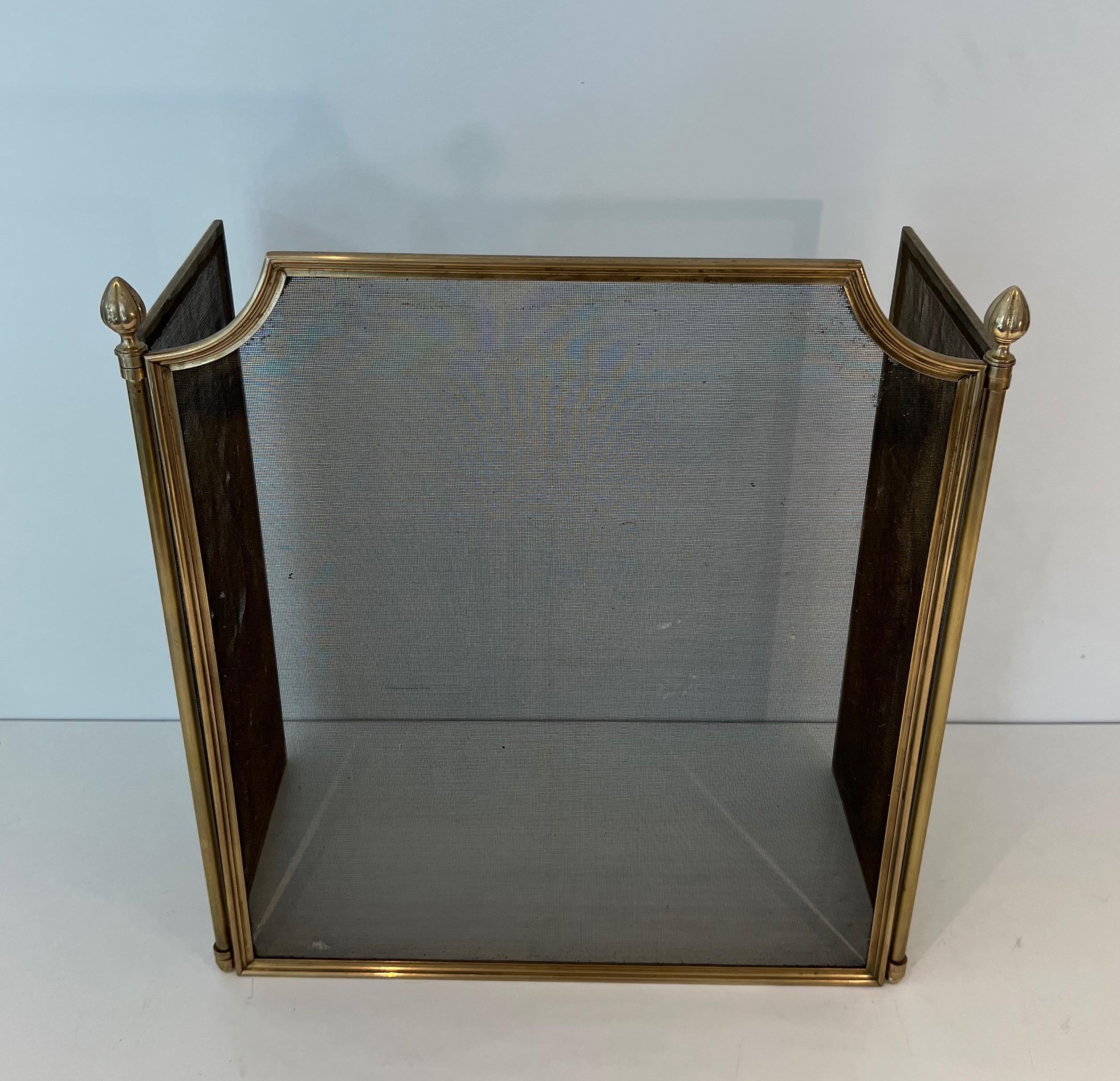 Neoclassical Style Brushed Steel, Brass and Grilling Fireplace Screen  In Good Condition For Sale In Marcq-en-Barœul, Hauts-de-France