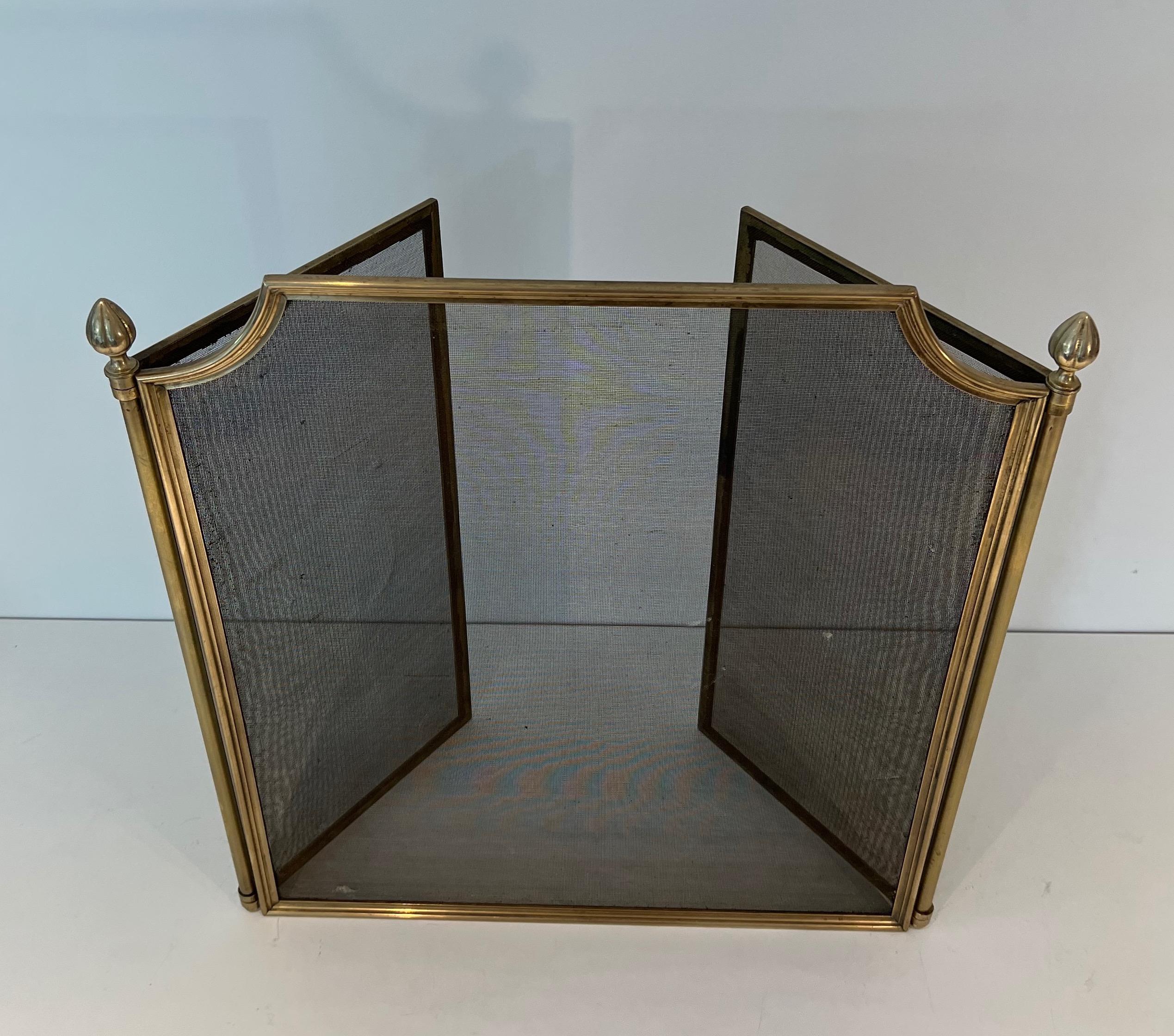 Late 20th Century Neoclassical Style Brushed Steel, Brass and Grilling Fireplace Screen  For Sale