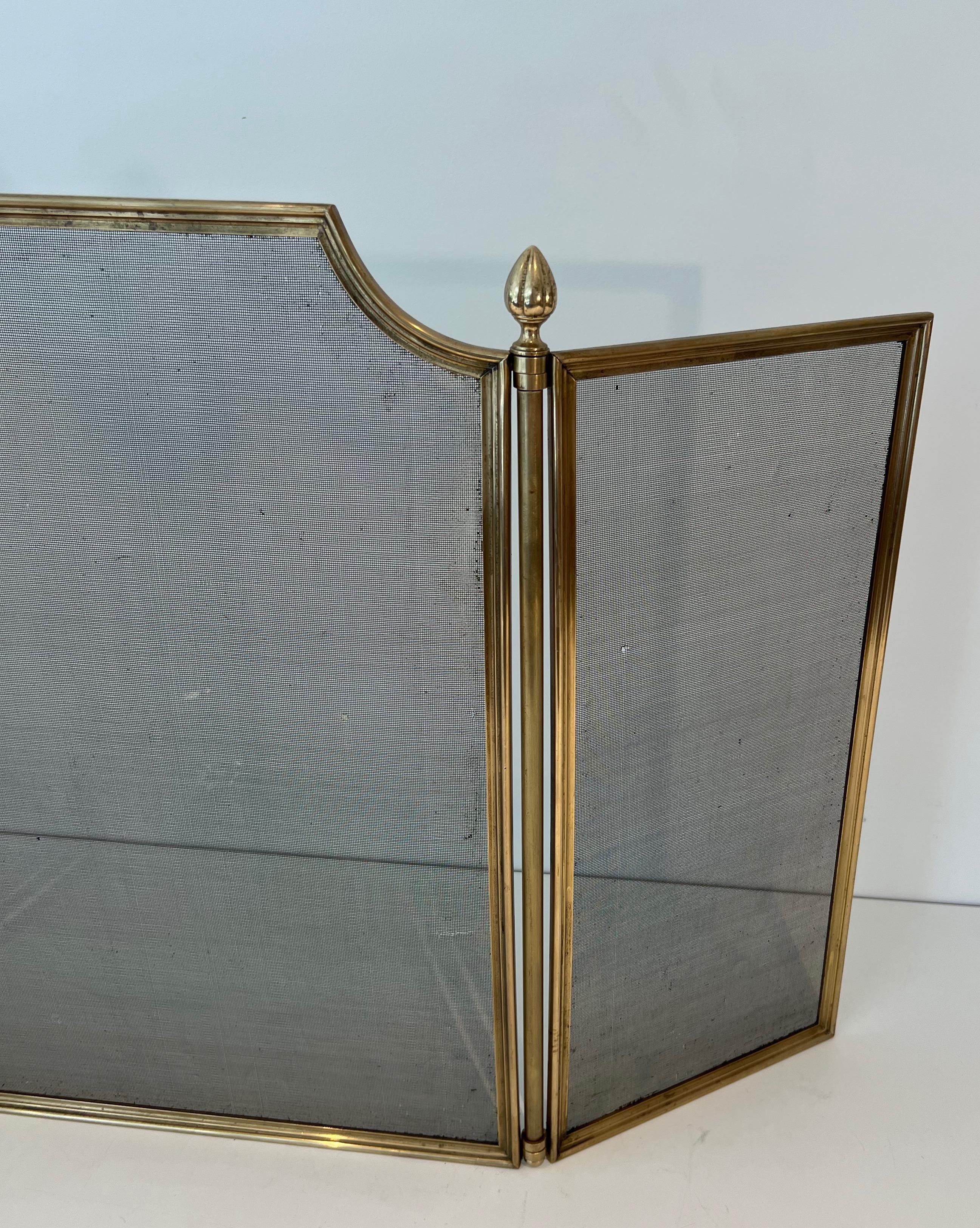 Kaminschirm im neoklassischen Stil aus gebürstetem Stahl, Messing und Grillen  im Angebot 2