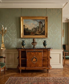 Neoclassical Style Burl Walnut Credenza with Verde Antico Marble Top