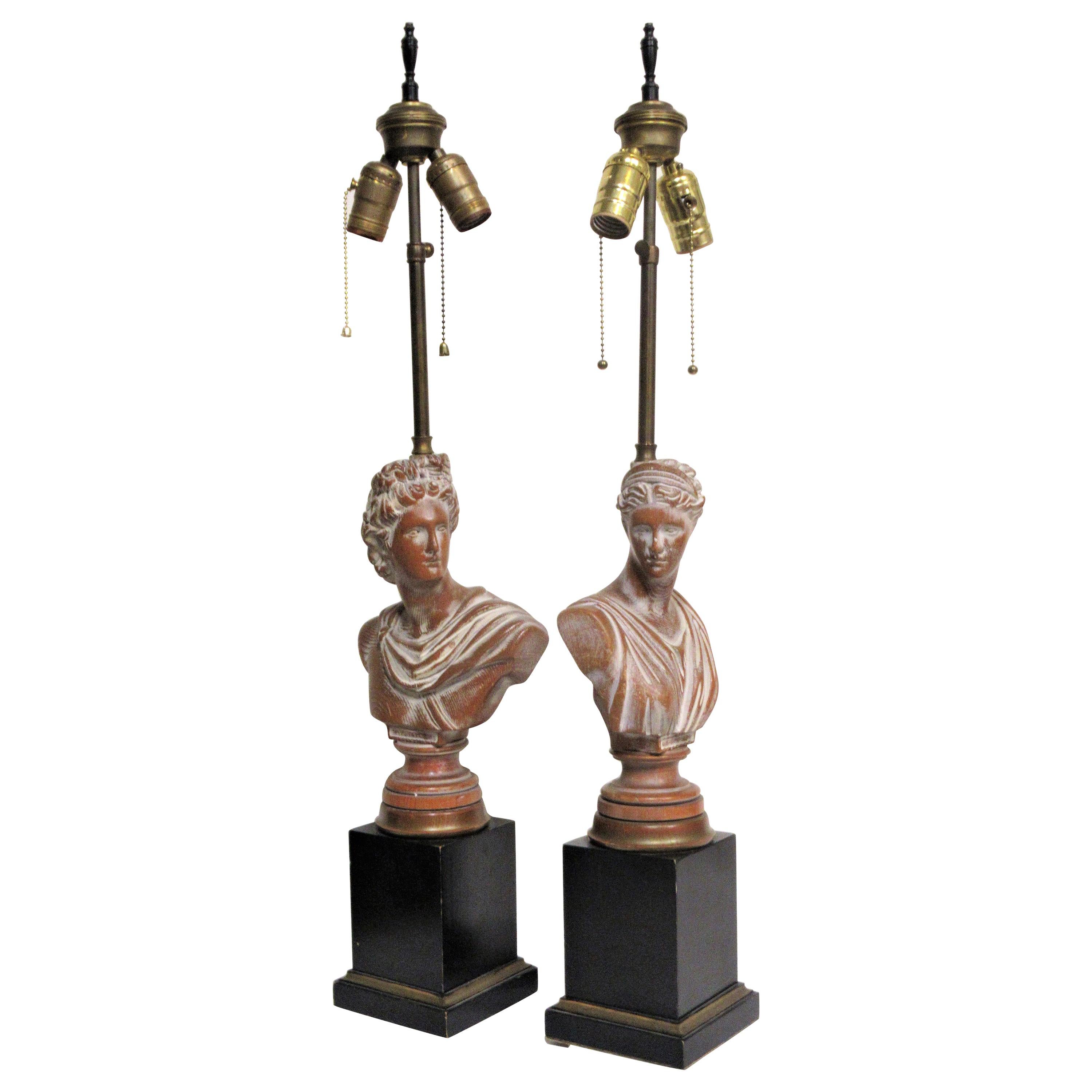 Neoclassical Style Bust Lamps of Daphne and Apollo