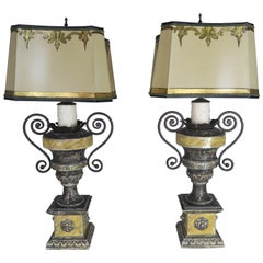 Neoclassical Style Carved Urn Lamps with Parchment Shades, a Pair
