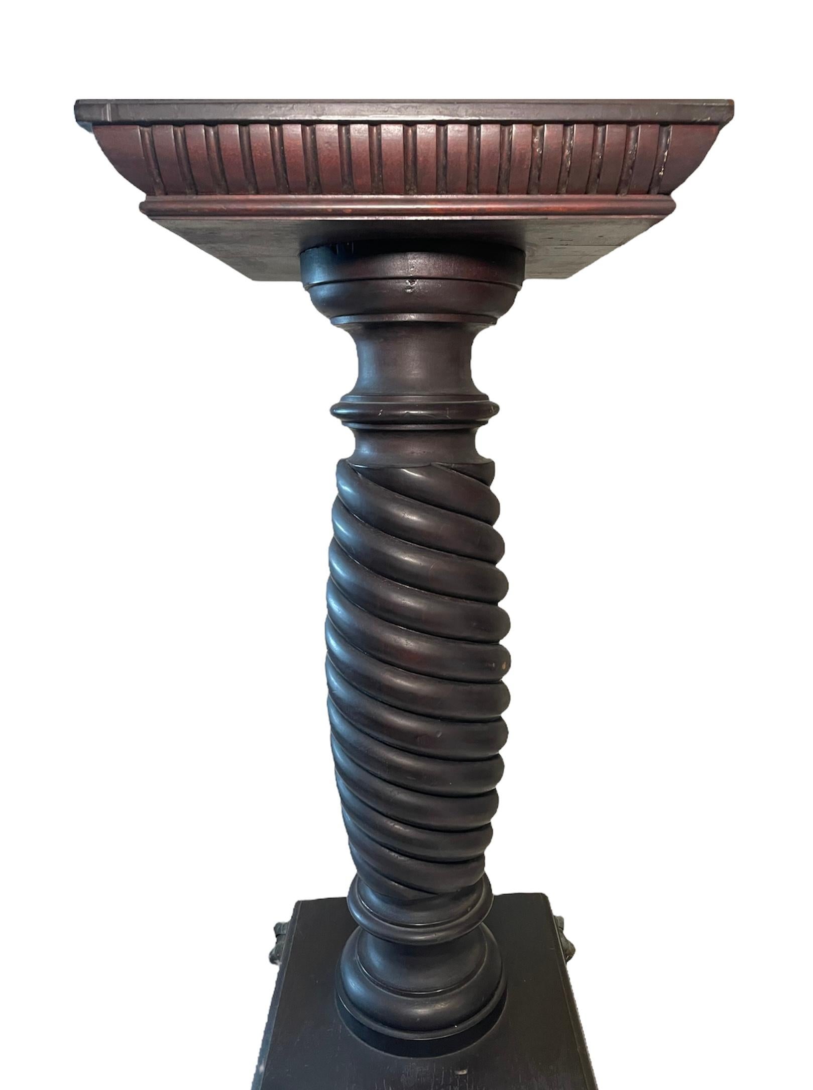 20th Century Neoclassical Style Carved Wood and Bronze Spiral Column / Pedestal For Sale