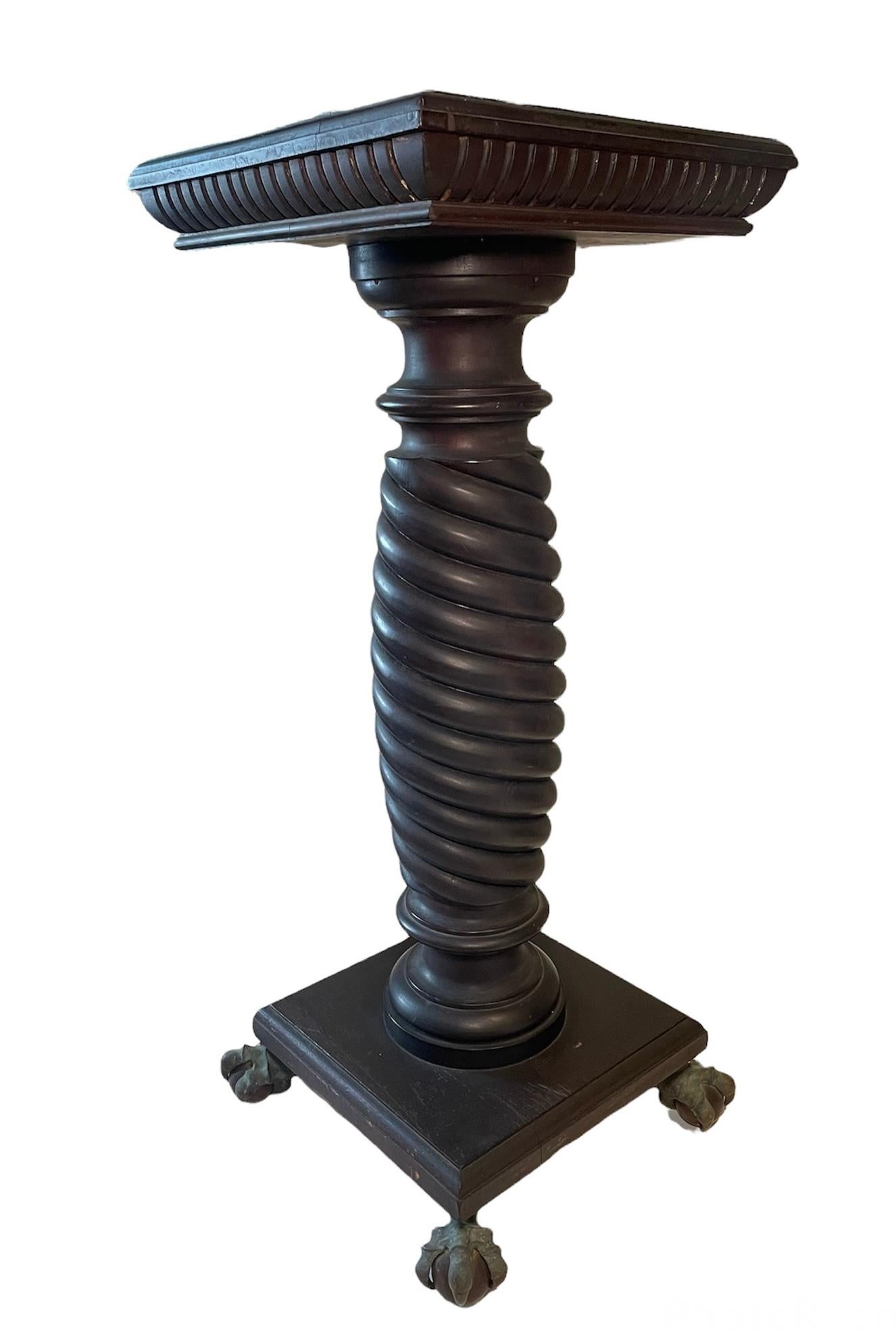 Neoclassical Style Carved Wood and Bronze Spiral Column / Pedestal For Sale 4