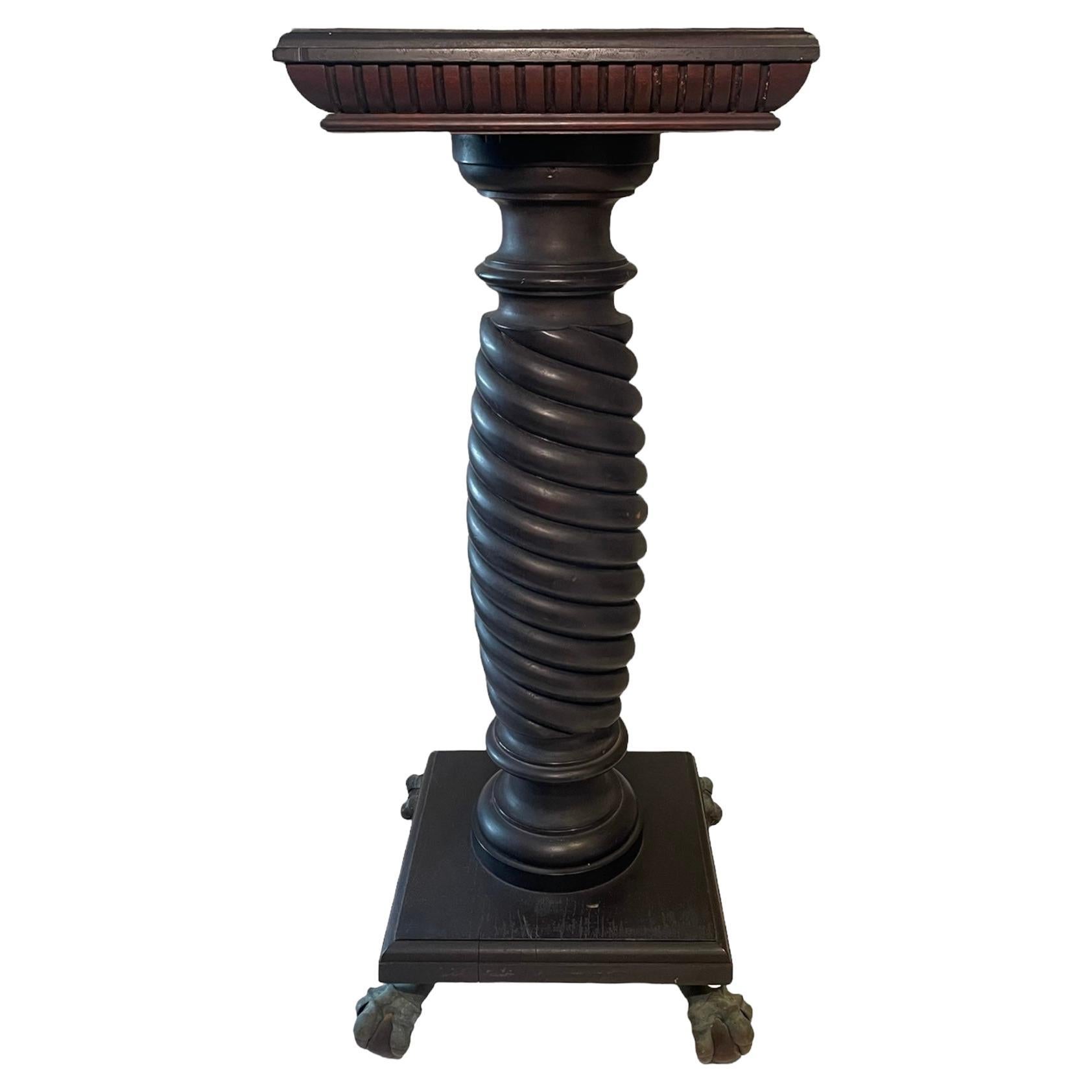 Neoclassical Style Carved Wood and Bronze Spiral Column / Pedestal For Sale
