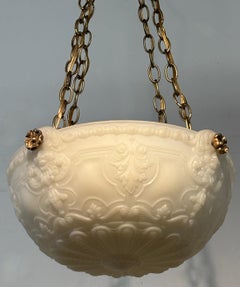 Neoclassical Style Cast Glass and Brass Pendant Light Fixture, Circa 1910