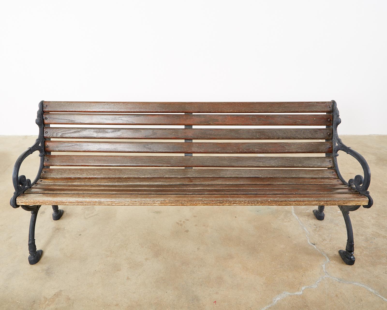 Neoclassical Style Cast Iron and Wood Park Bench 2