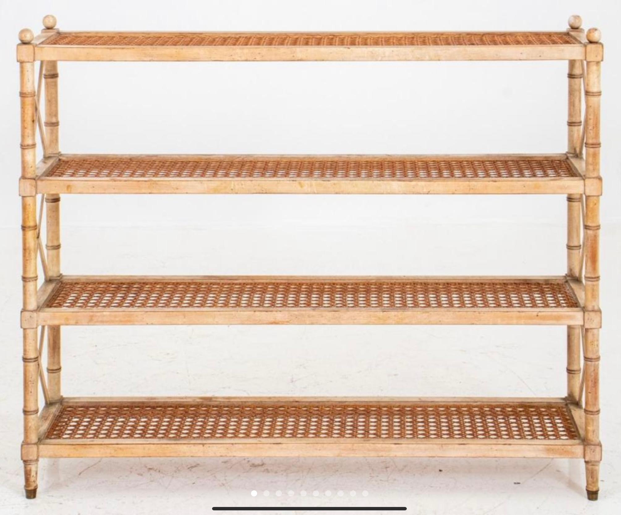 Neoclassical Style Cerused Pine and Cane Faux Bamboo Etagere / Bookcase In Good Condition In Kennesaw, GA