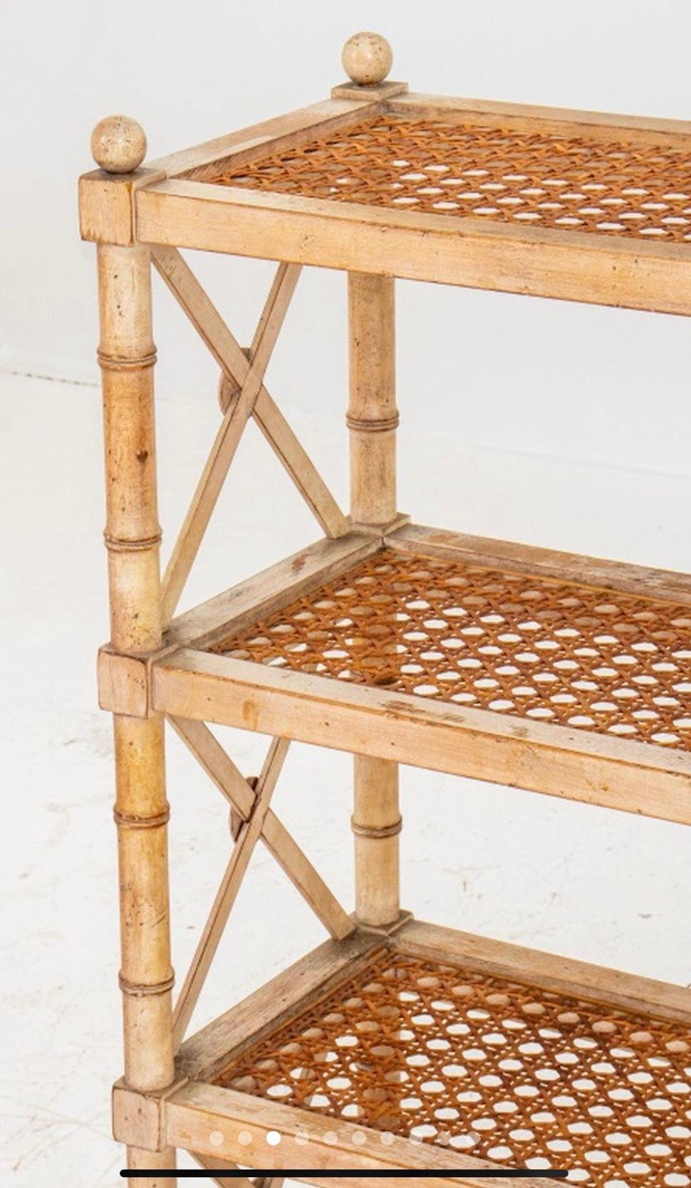 20th Century Neoclassical Style Cerused Pine and Cane Faux Bamboo Etagere / Bookcase
