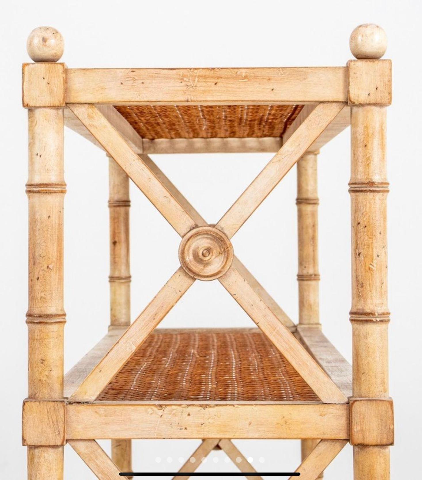 Neoclassical Style Cerused Pine and Cane Faux Bamboo Etagere / Bookcase 1