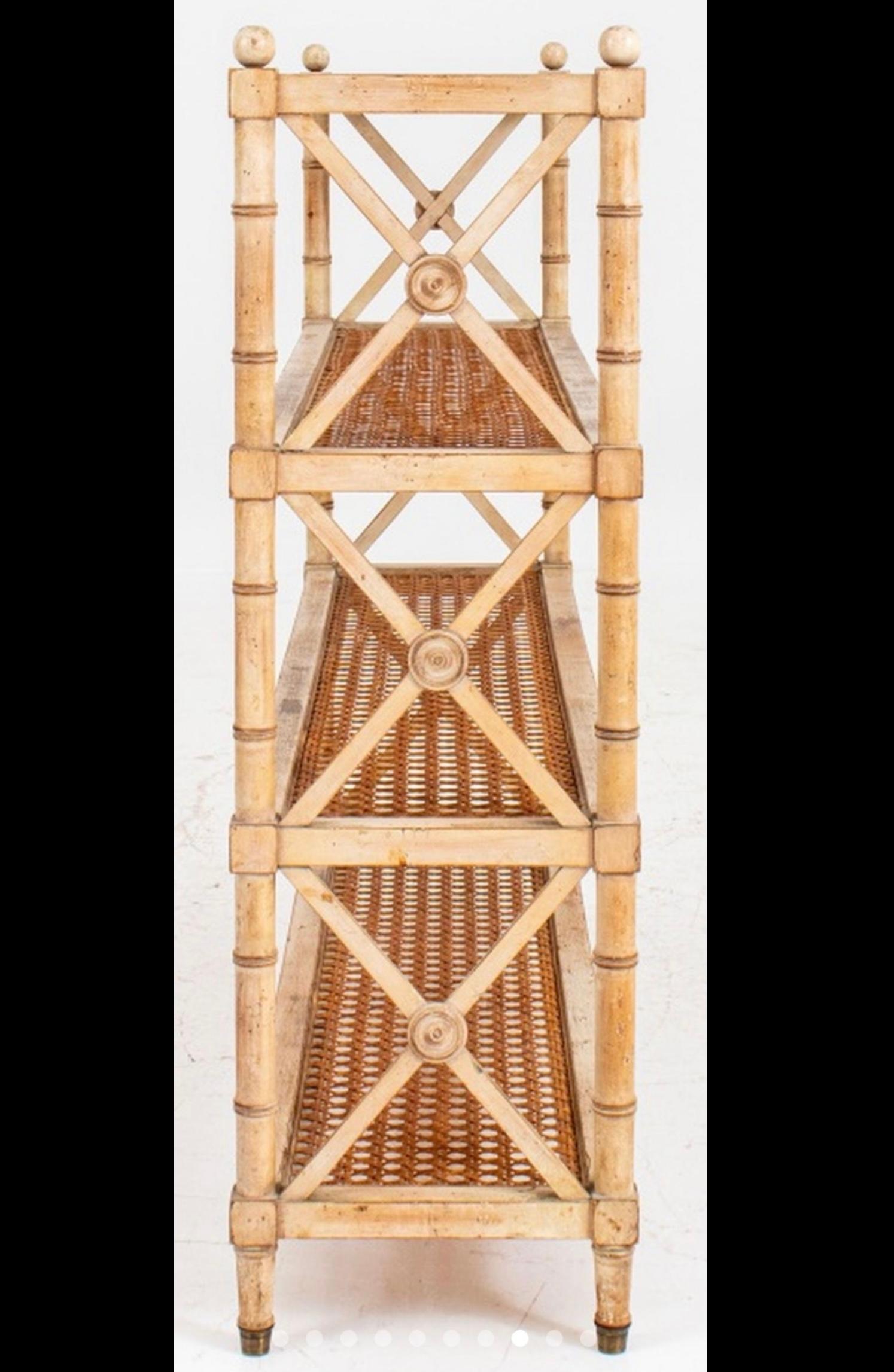 Neoclassical Style Cerused Pine and Cane Faux Bamboo Etagere / Bookcase 2