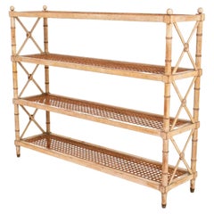Neoclassical Style Cerused Pine and Cane Faux Bamboo Etagere / Bookcase