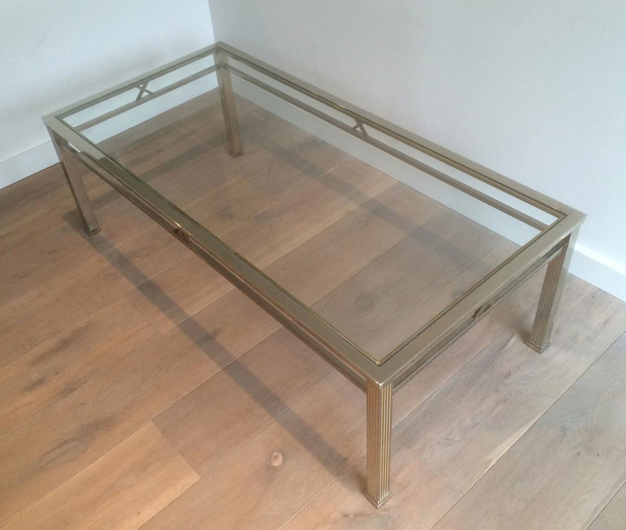 Neoclassical Style Chrome and Brass Coffee table For Sale 5