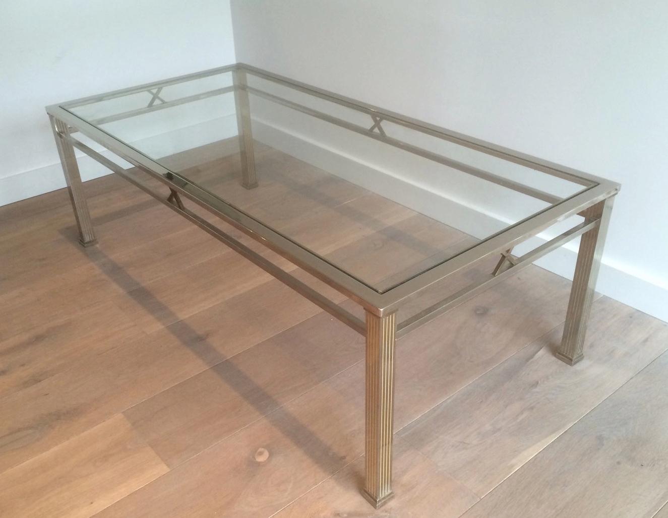 Neoclassical Style Chrome and Brass Coffee table For Sale 6
