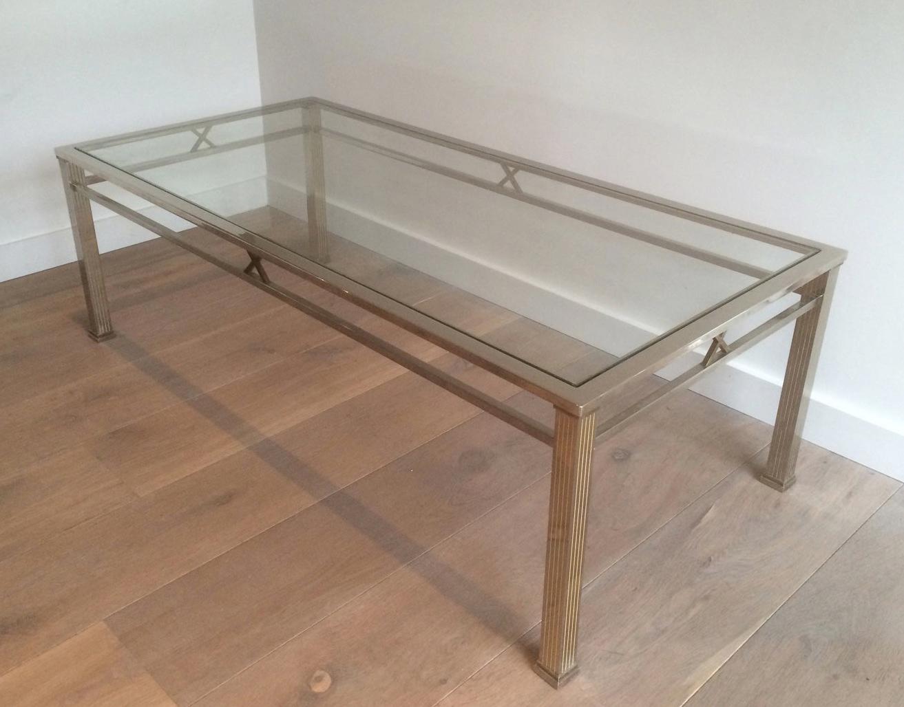 Neoclassical Style Chrome and Brass Coffee table For Sale 8