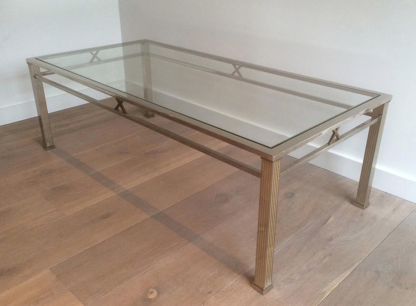Neoclassical Style Chrome and Brass Coffee table For Sale 12