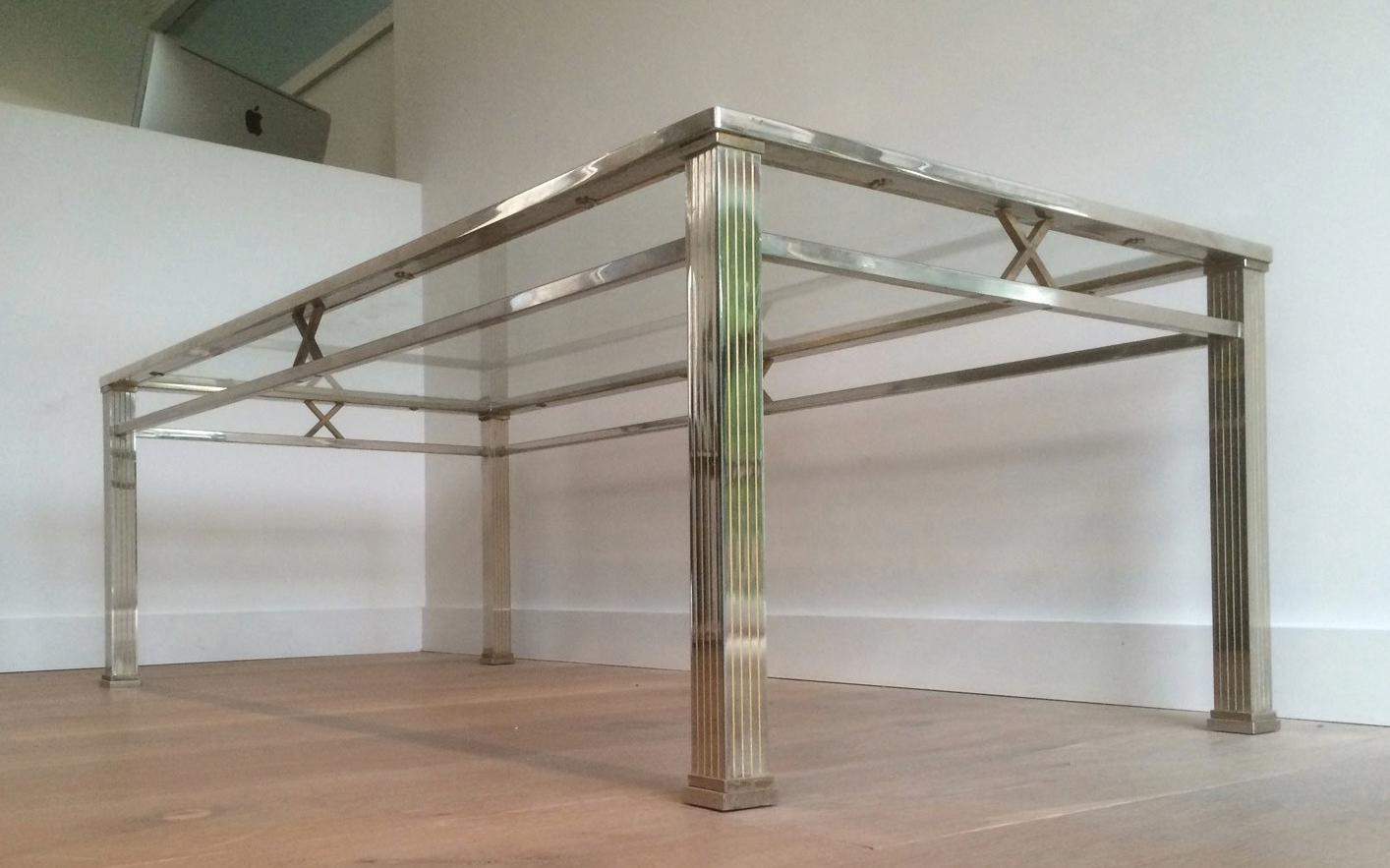 Mid-Century Modern Neoclassical Style Chrome and Brass Coffee table For Sale