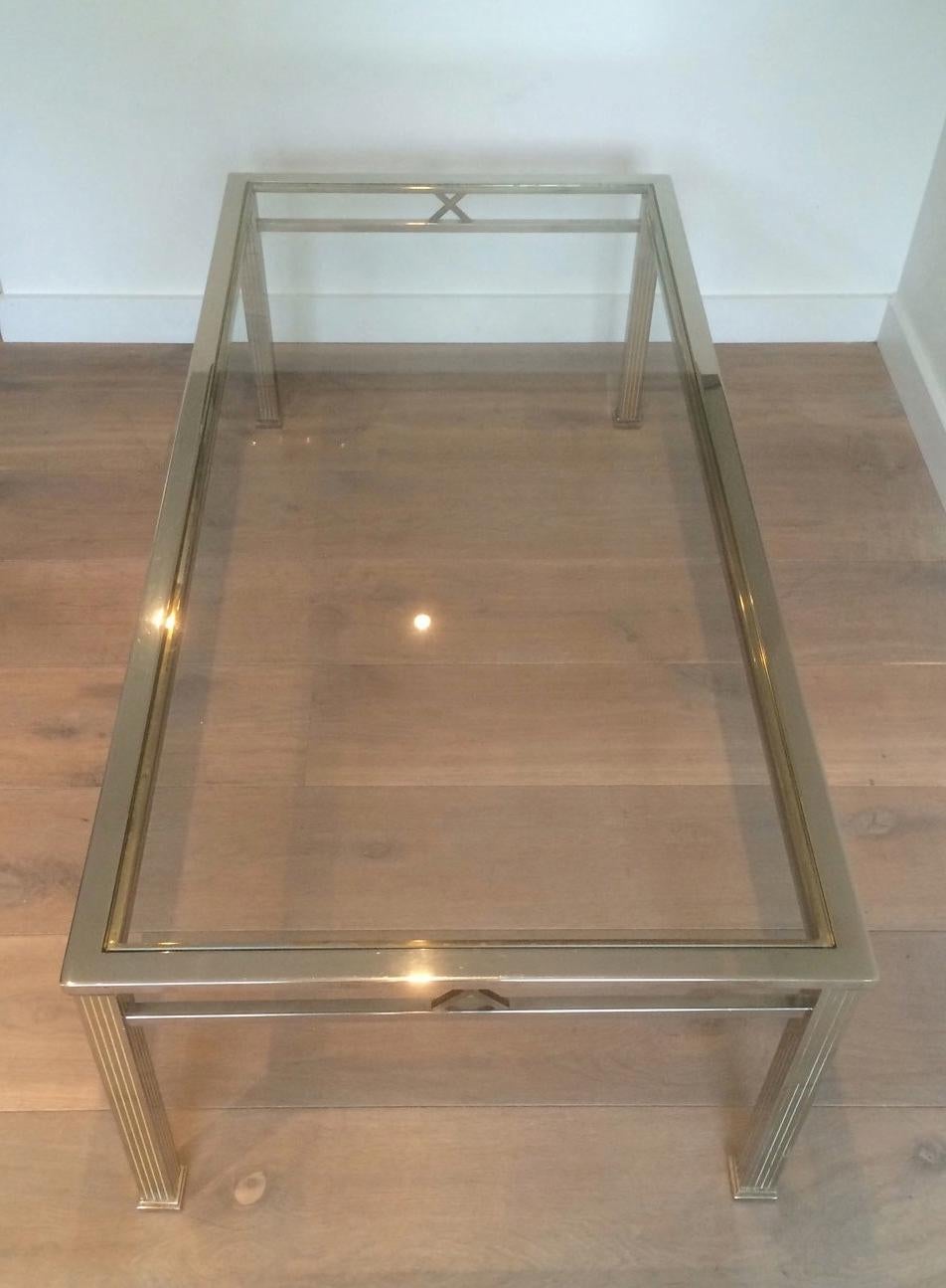 French Neoclassical Style Chrome and Brass Coffee table For Sale