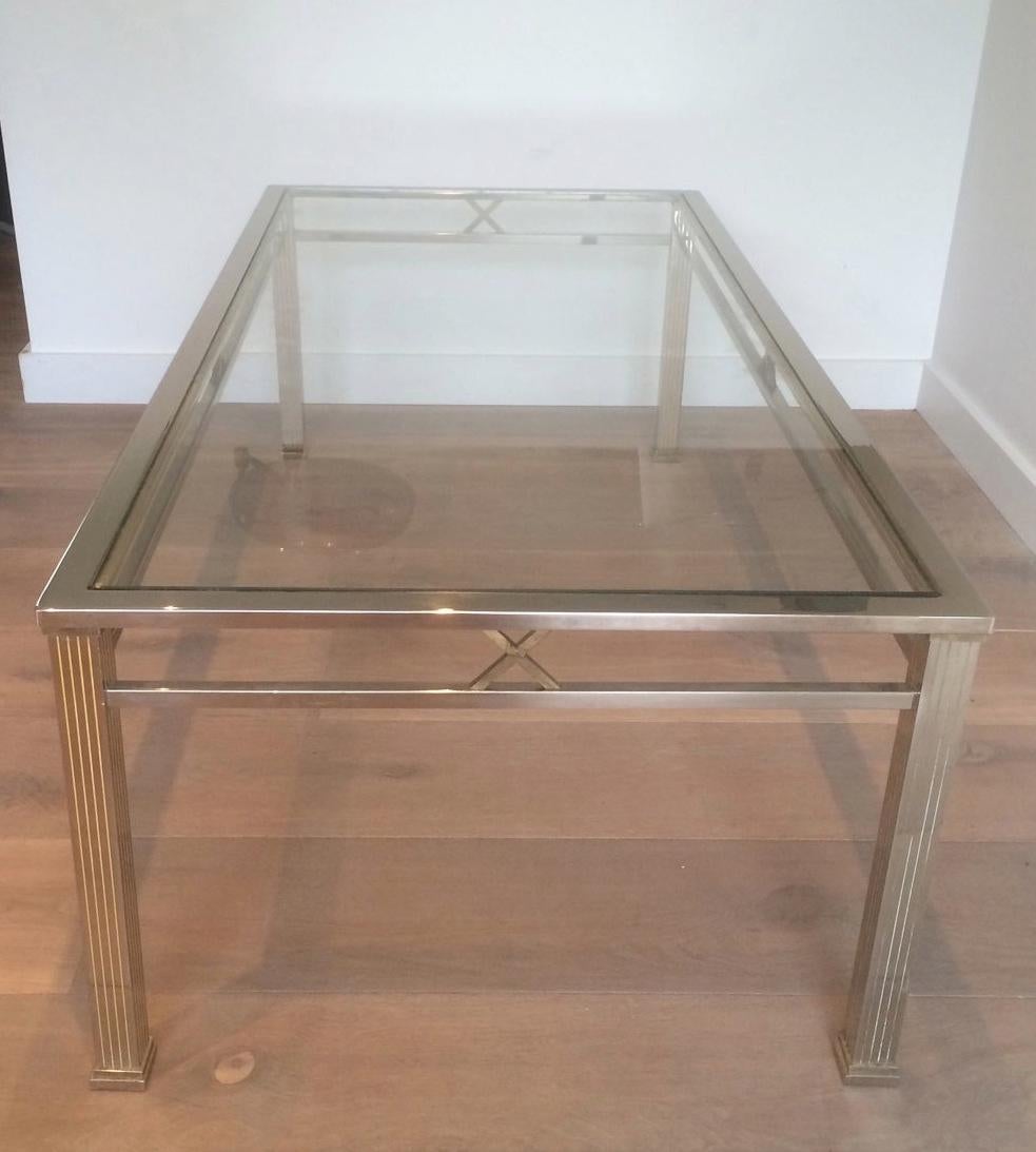 Neoclassical Style Chrome and Brass Coffee table In Good Condition For Sale In Marcq-en-Barœul, Hauts-de-France