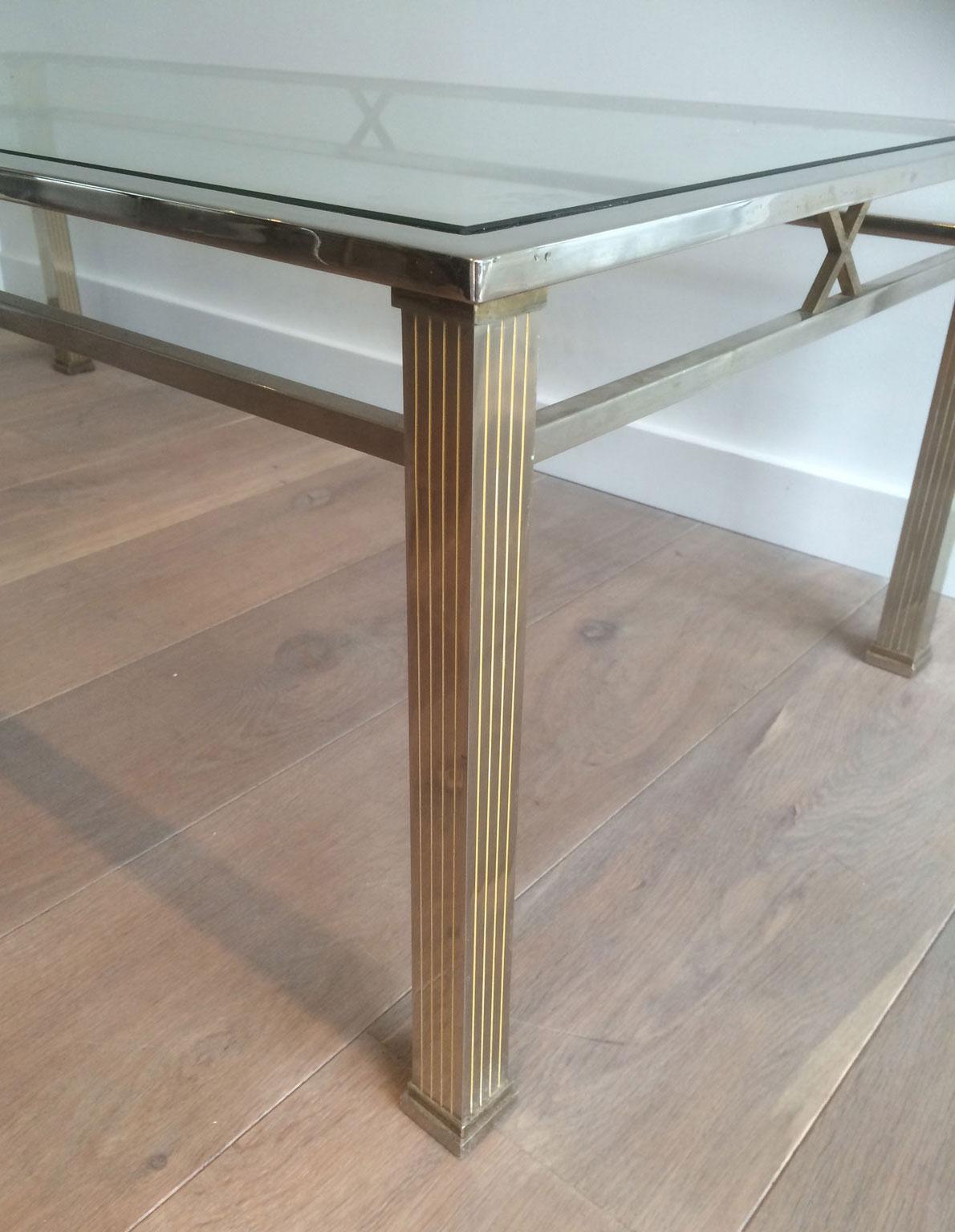 Neoclassical Style Chrome and Brass Coffee table For Sale 2