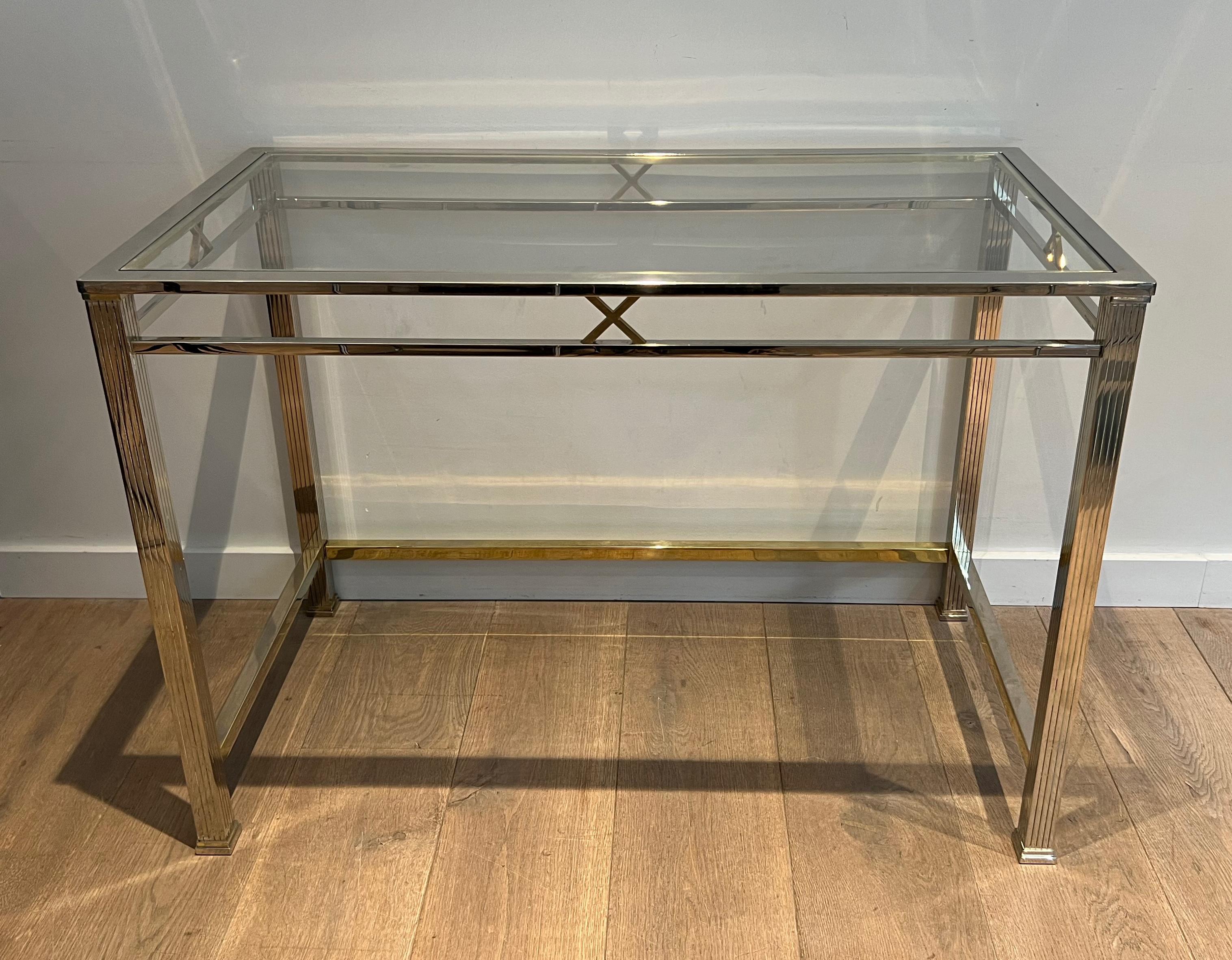 Neoclassical style chrome and brass desk. Italian work. Circa 1970 For Sale 7