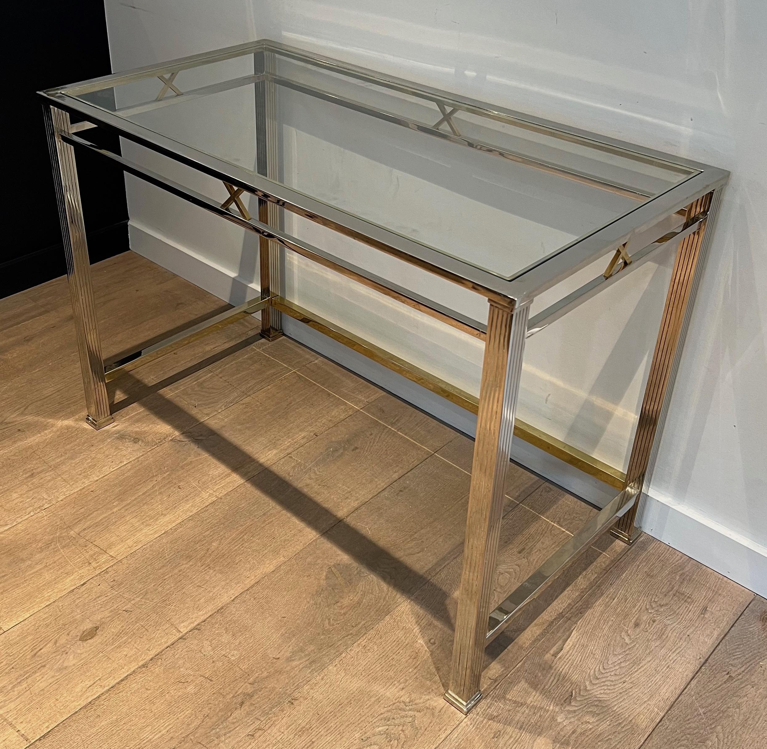 Neoclassical style chrome and brass desk. Italian work. Circa 1970 For Sale 8