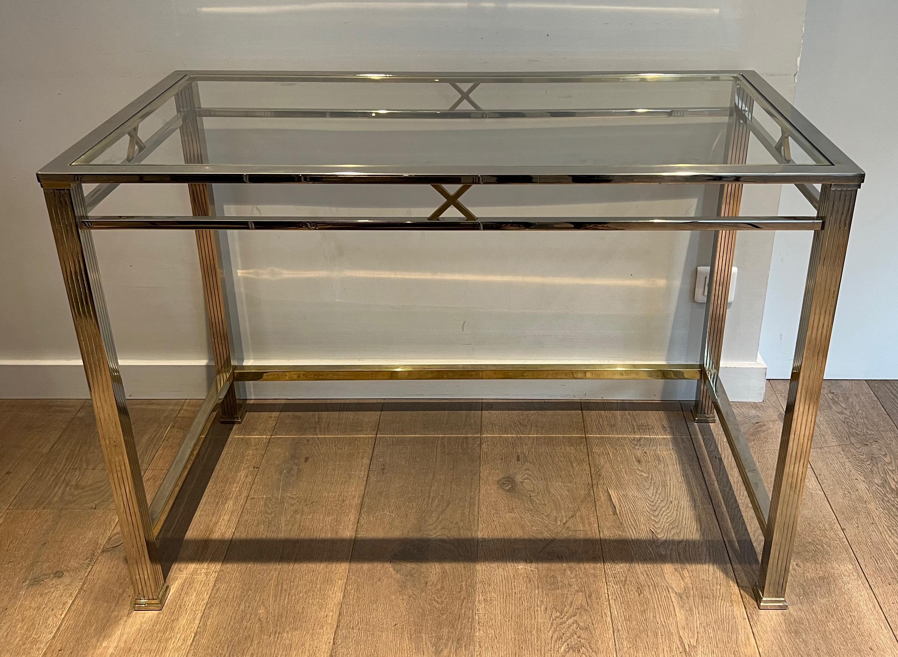 Neoclassical style chrome and brass desk. Italian work. Circa 1970 For Sale 15