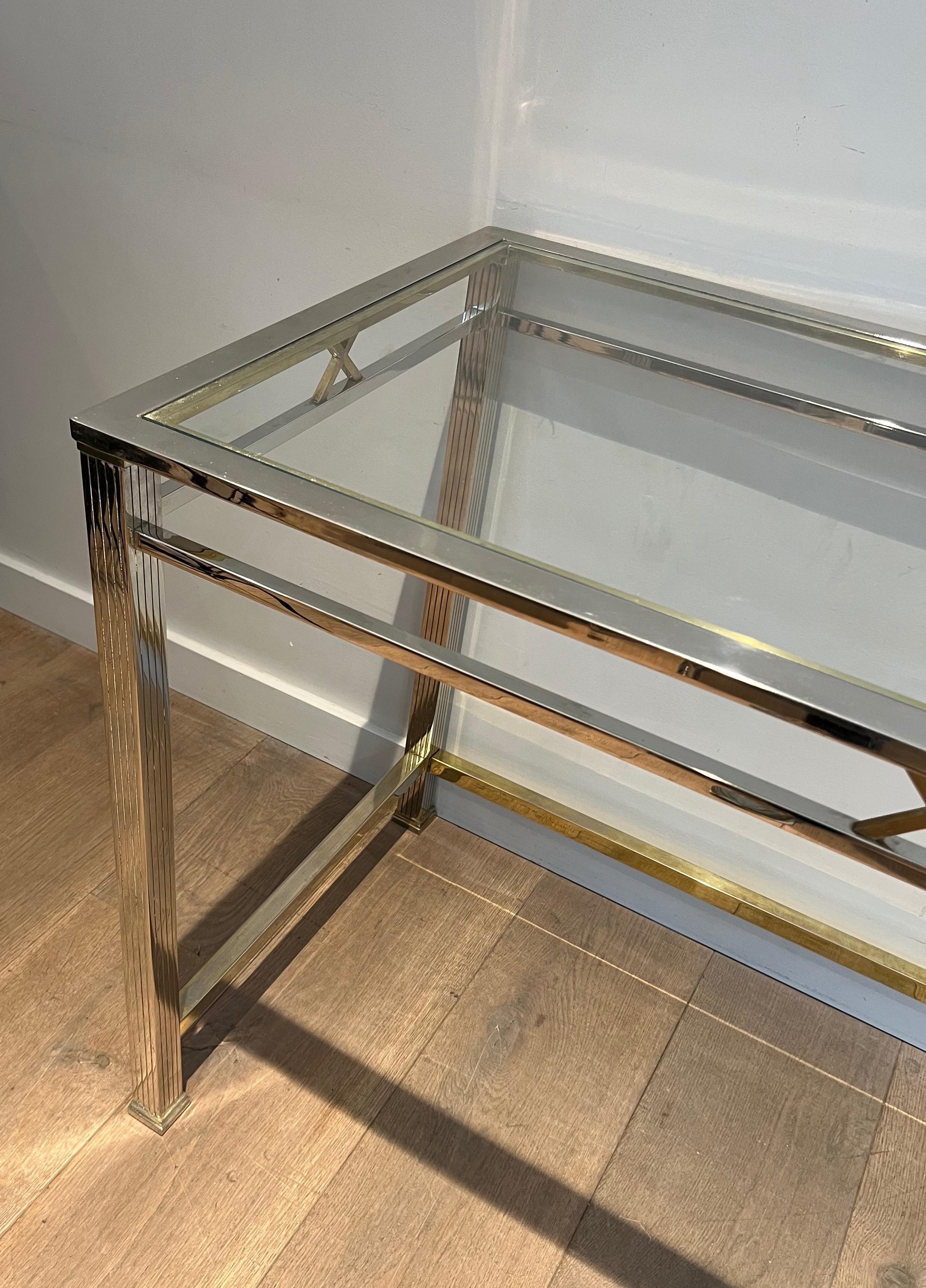 Late 20th Century Neoclassical style chrome and brass desk. Italian work. Circa 1970 For Sale