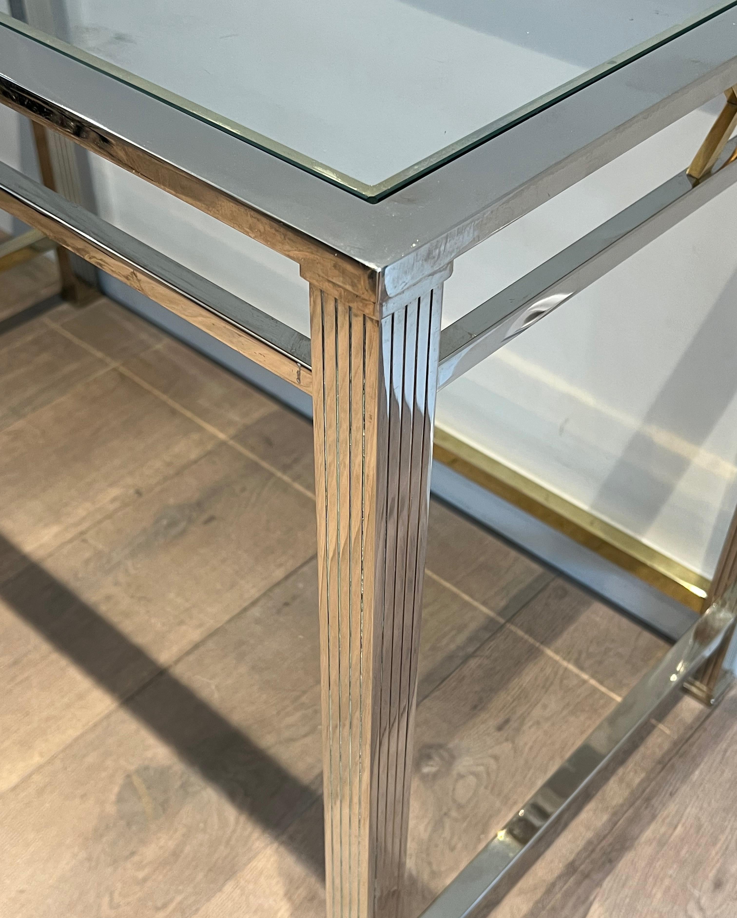 Neoclassical style chrome and brass desk. Italian work. Circa 1970 For Sale 1