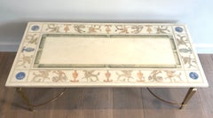 Neoclassical Style Coffee Table in Bronze and Brass with Marble Top Decorated