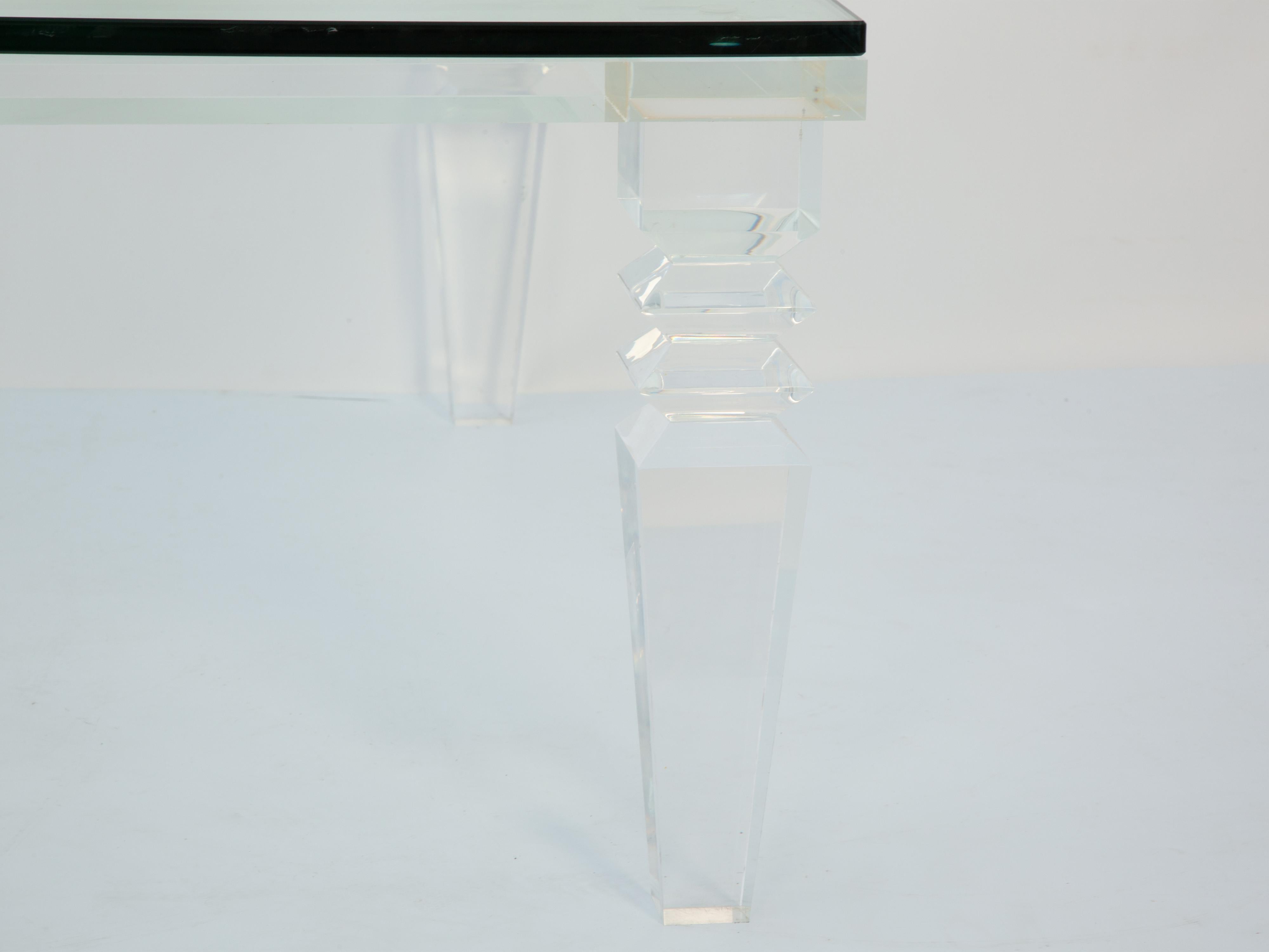Mid-Century Modern Neoclassical Style Coffee Table with Chunky Lucite Frame For Sale