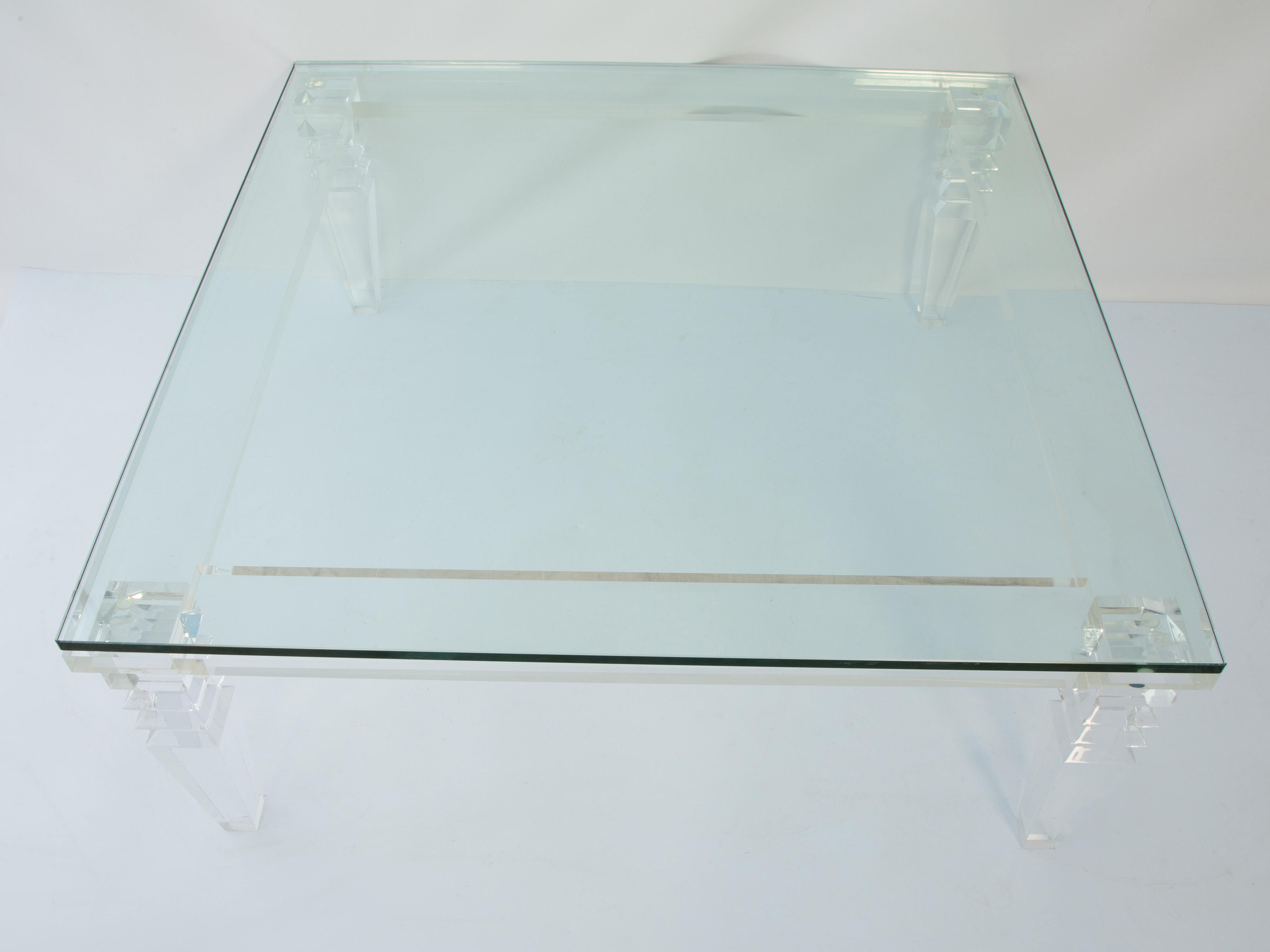 20th Century Neoclassical Style Coffee Table with Chunky Lucite Frame For Sale