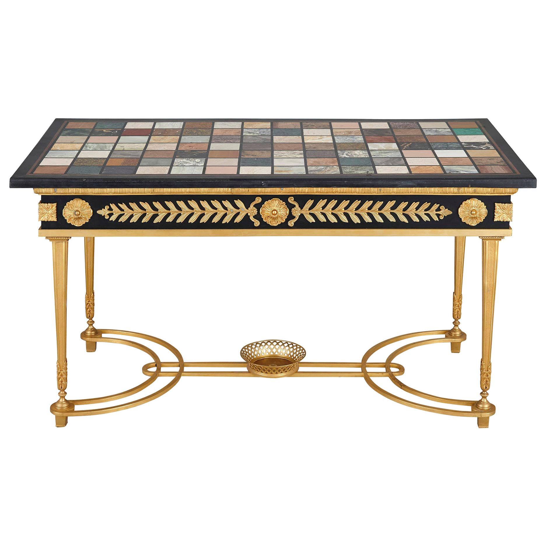 Neoclassical Style Coffee Table with Italian Marble Specimen Top