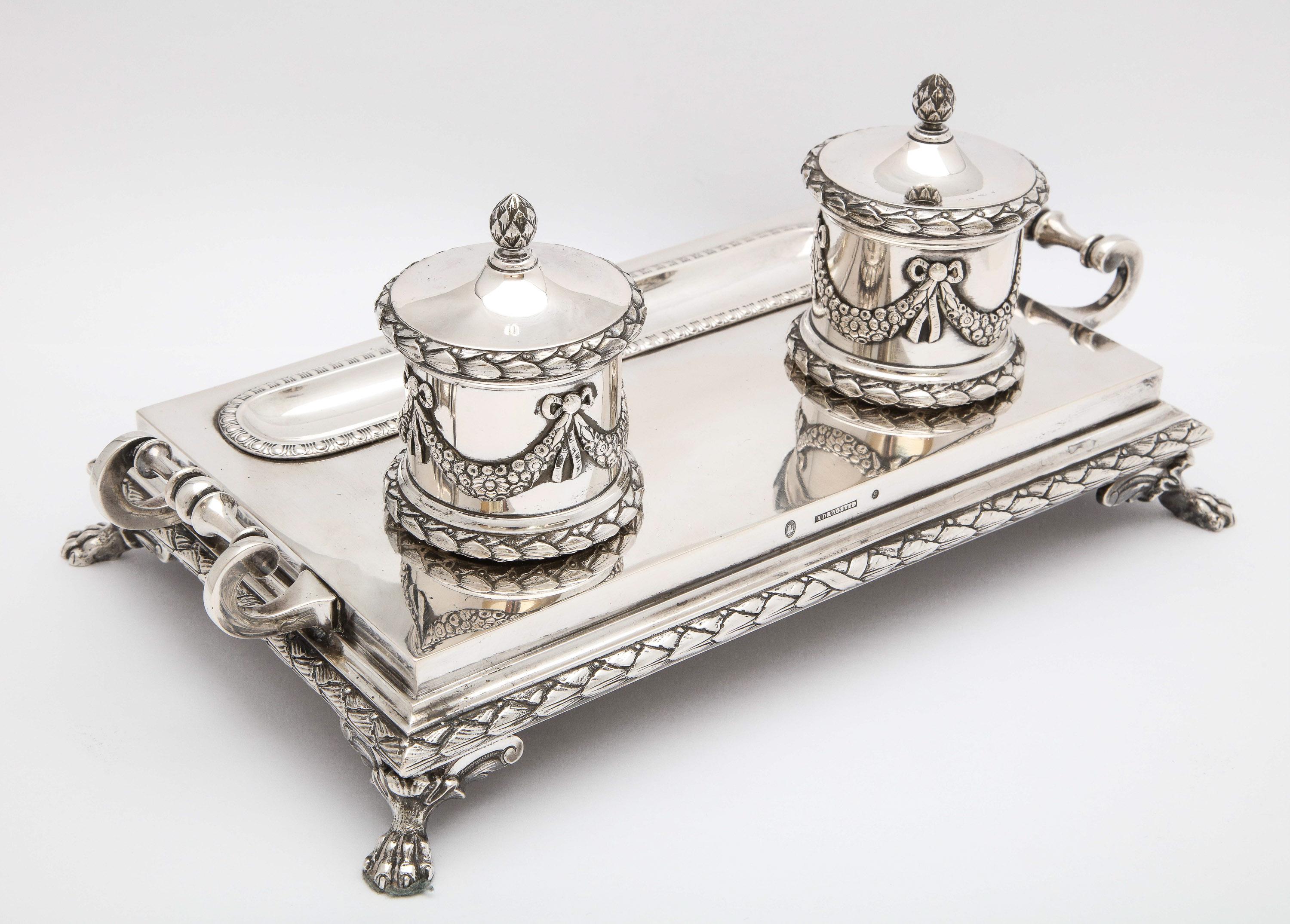 Neoclassical-Style Continental Silver '.800' Footed Double Inkstand by Dragstead For Sale 4