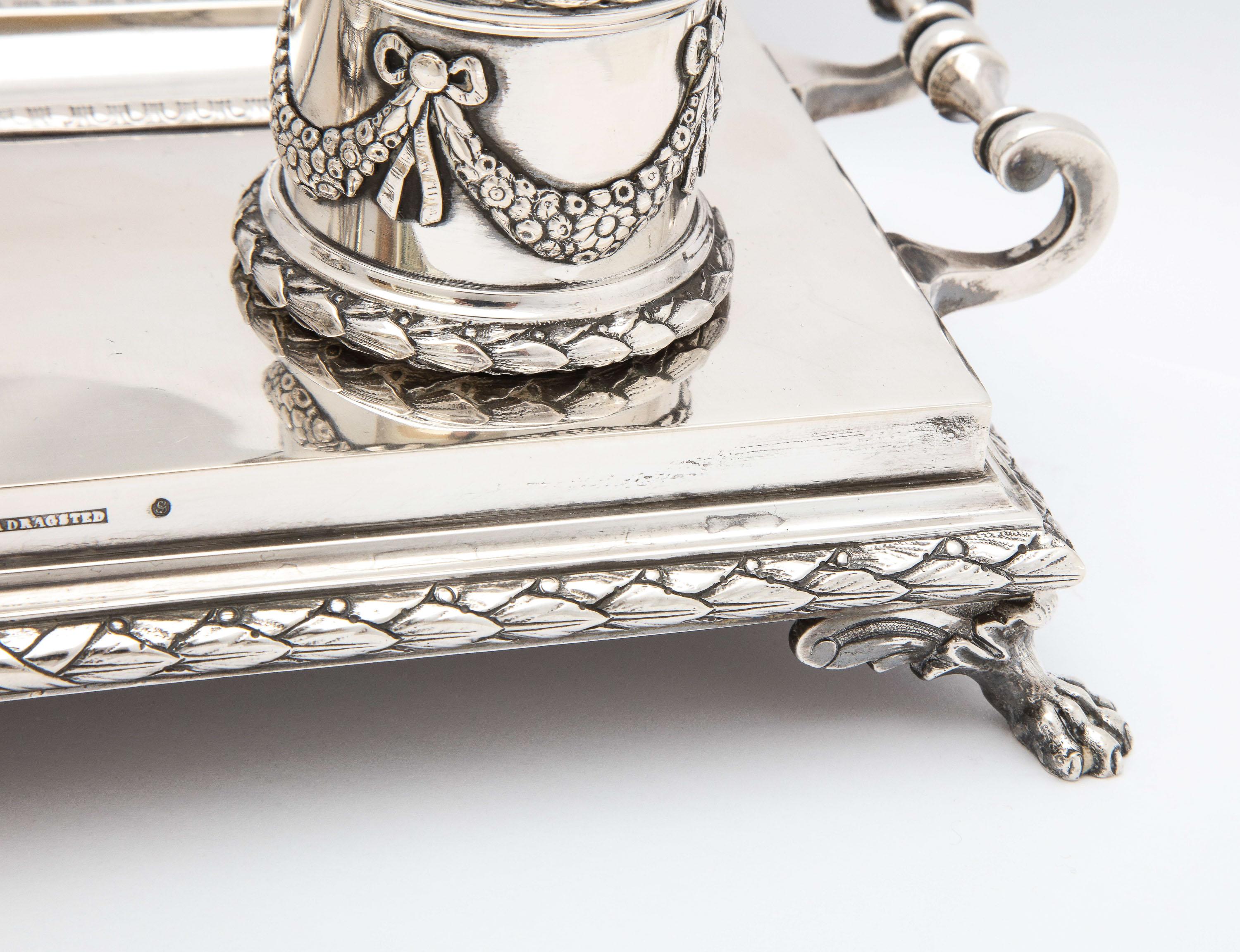 Neoclassical-Style Continental Silver '.800' Footed Double Inkstand by Dragstead For Sale 6