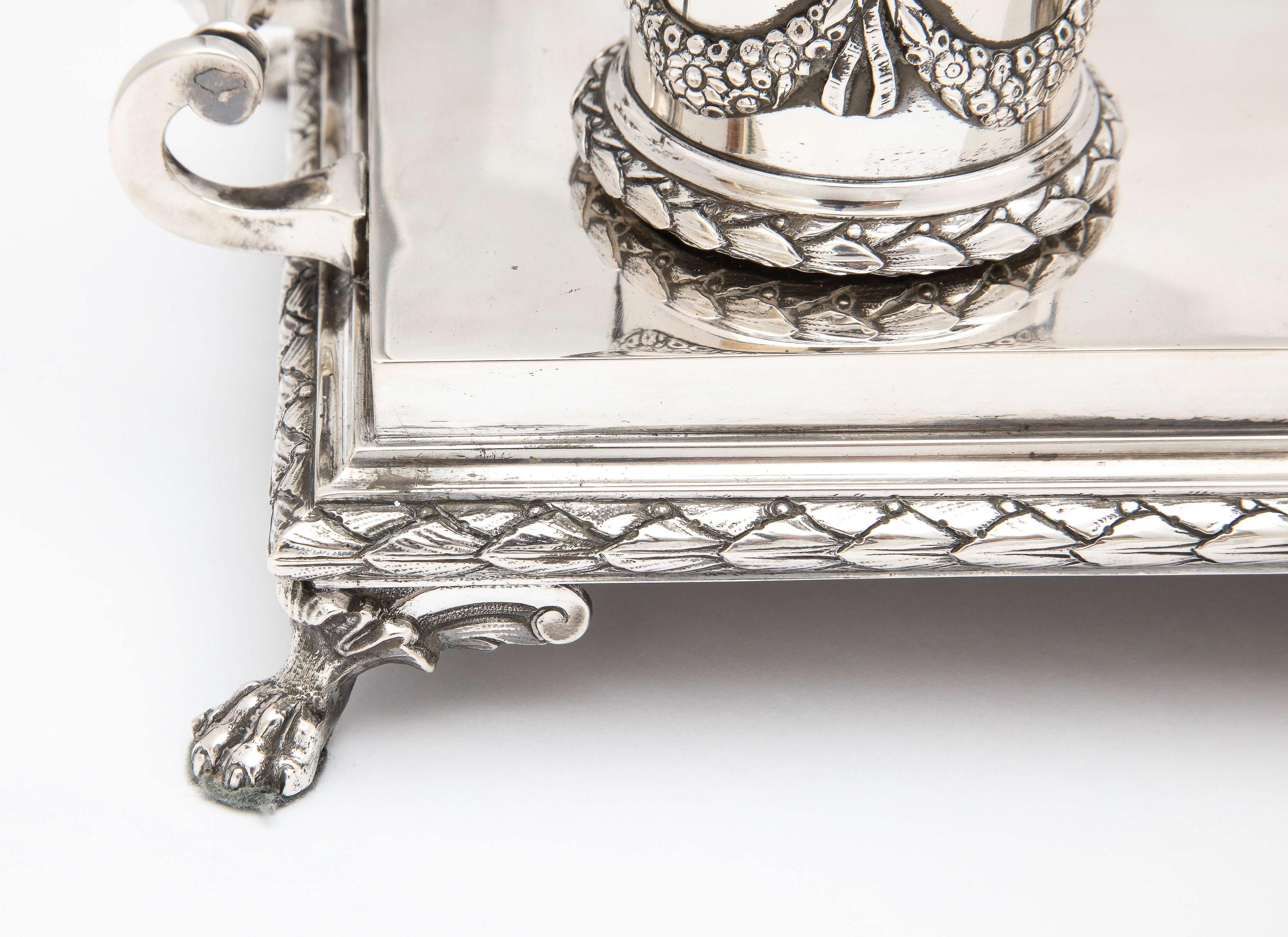 Neoclassical-Style Continental Silver '.800' Footed Double Inkstand by Dragstead For Sale 7