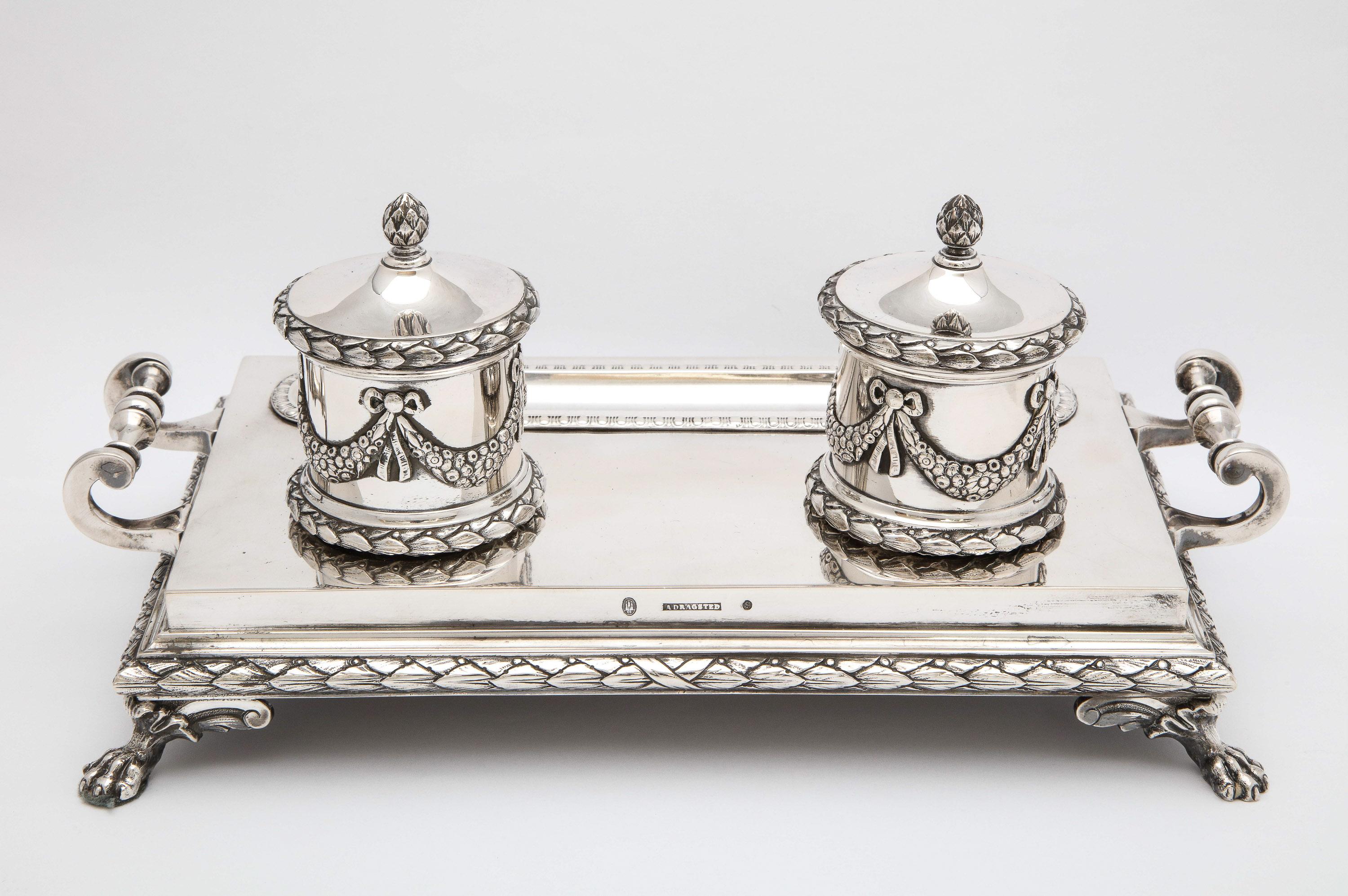 Neoclassical-Style Continental Silver '.800' Footed Double Inkstand by Dragstead For Sale 8