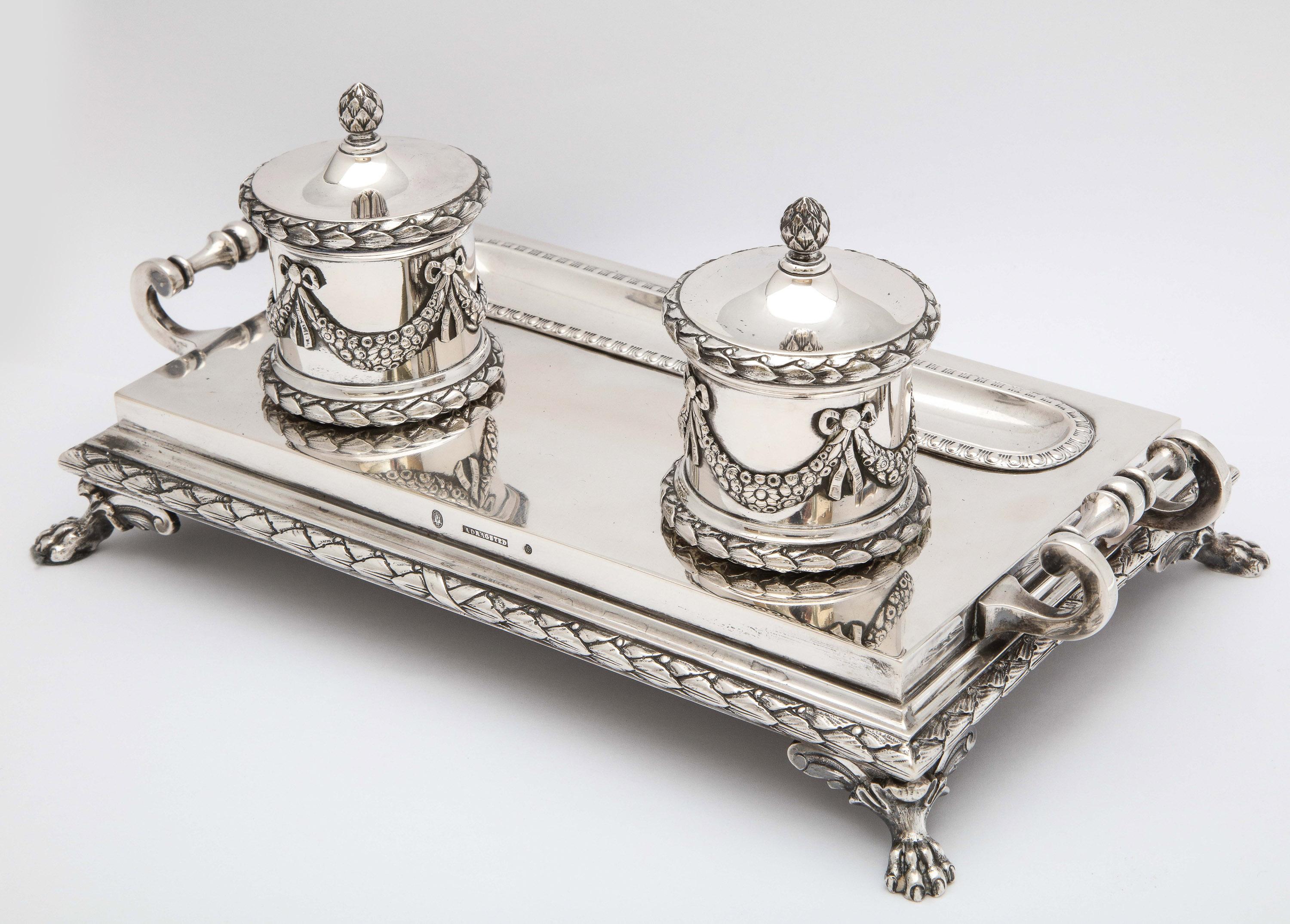 Neoclassical-Style Continental Silver '.800' Footed Double Inkstand by Dragstead For Sale 9