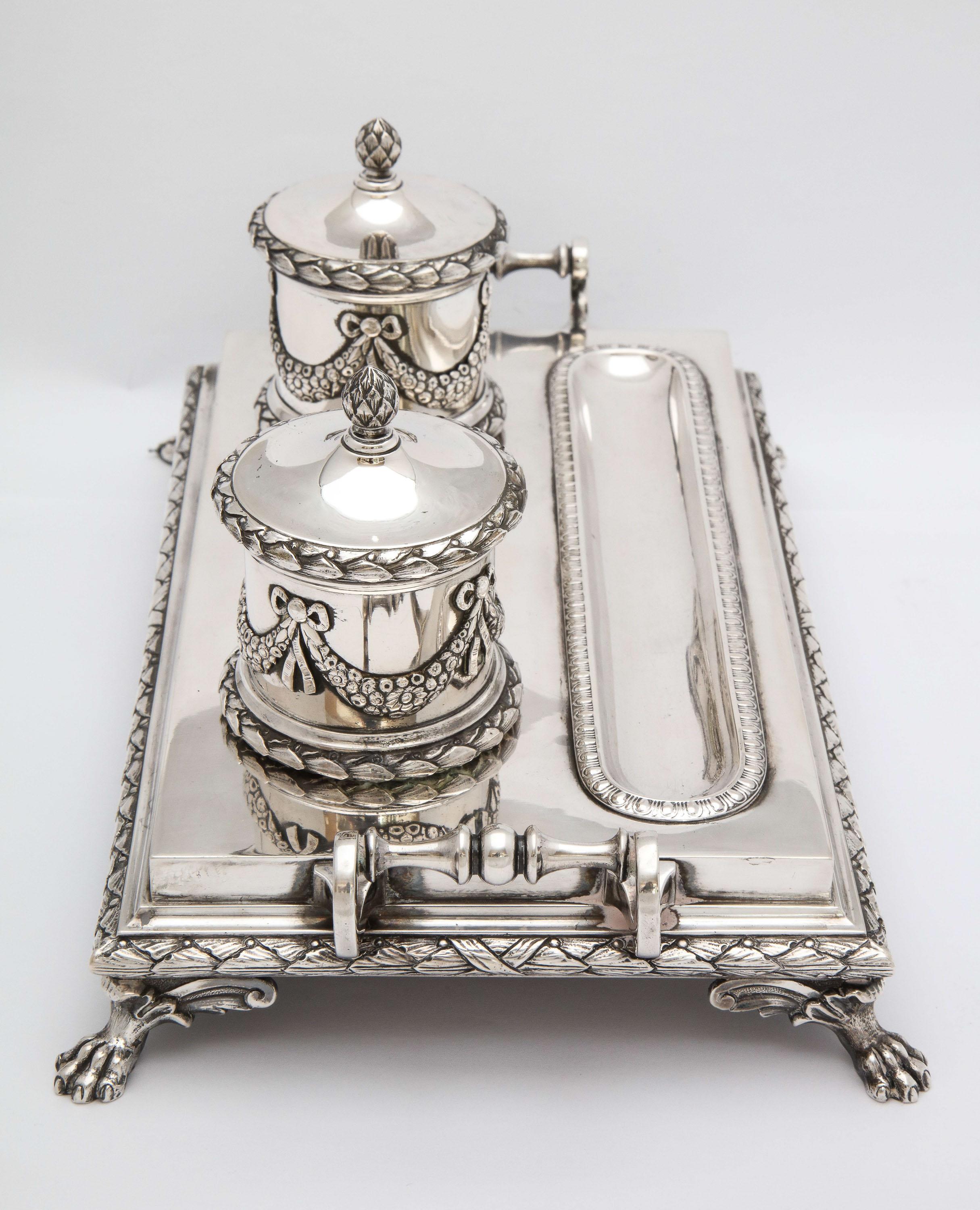 Neoclassical-Style Continental Silver '.800' Footed Double Inkstand by Dragstead For Sale 10