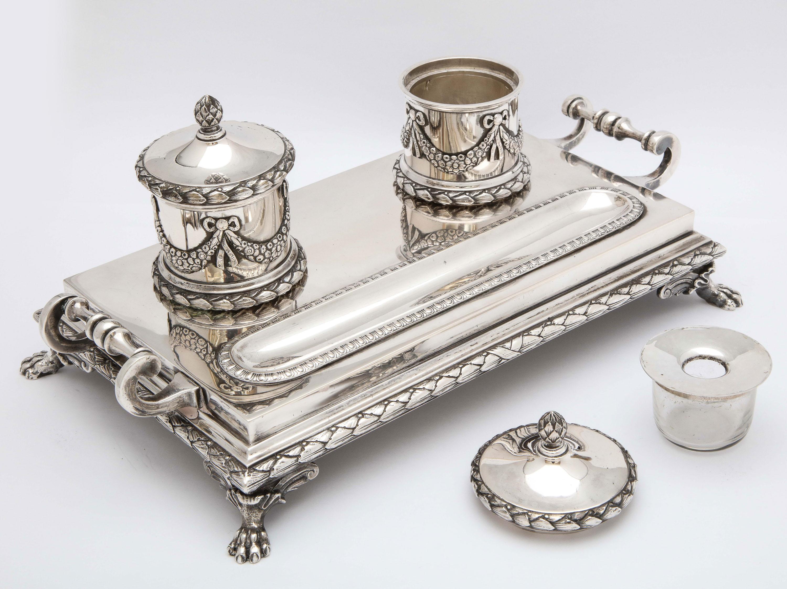 Neoclassical-Style Continental Silver '.800' Footed Double Inkstand by Dragstead For Sale 13