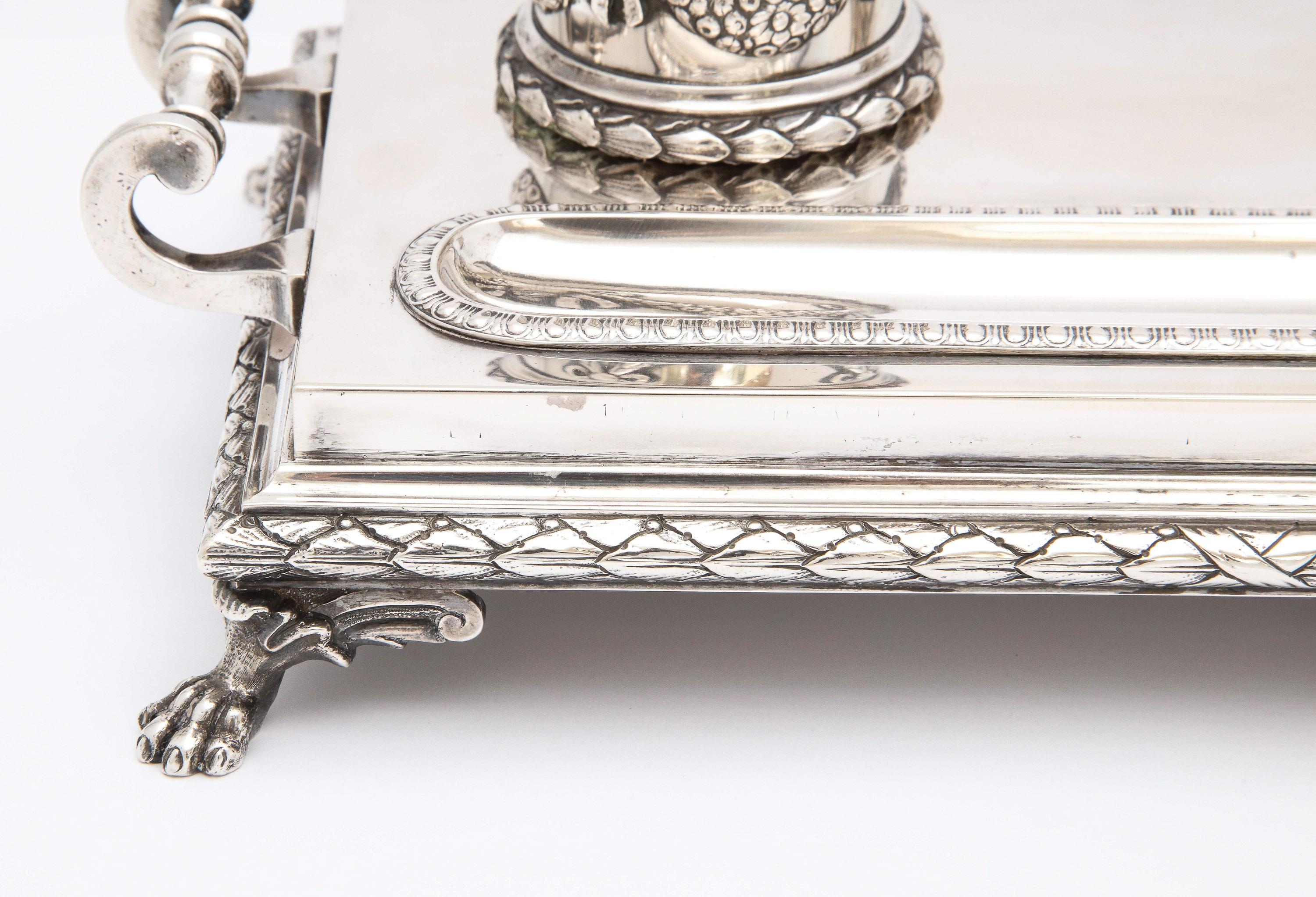 Danish Neoclassical-Style Continental Silver '.800' Footed Double Inkstand by Dragstead For Sale