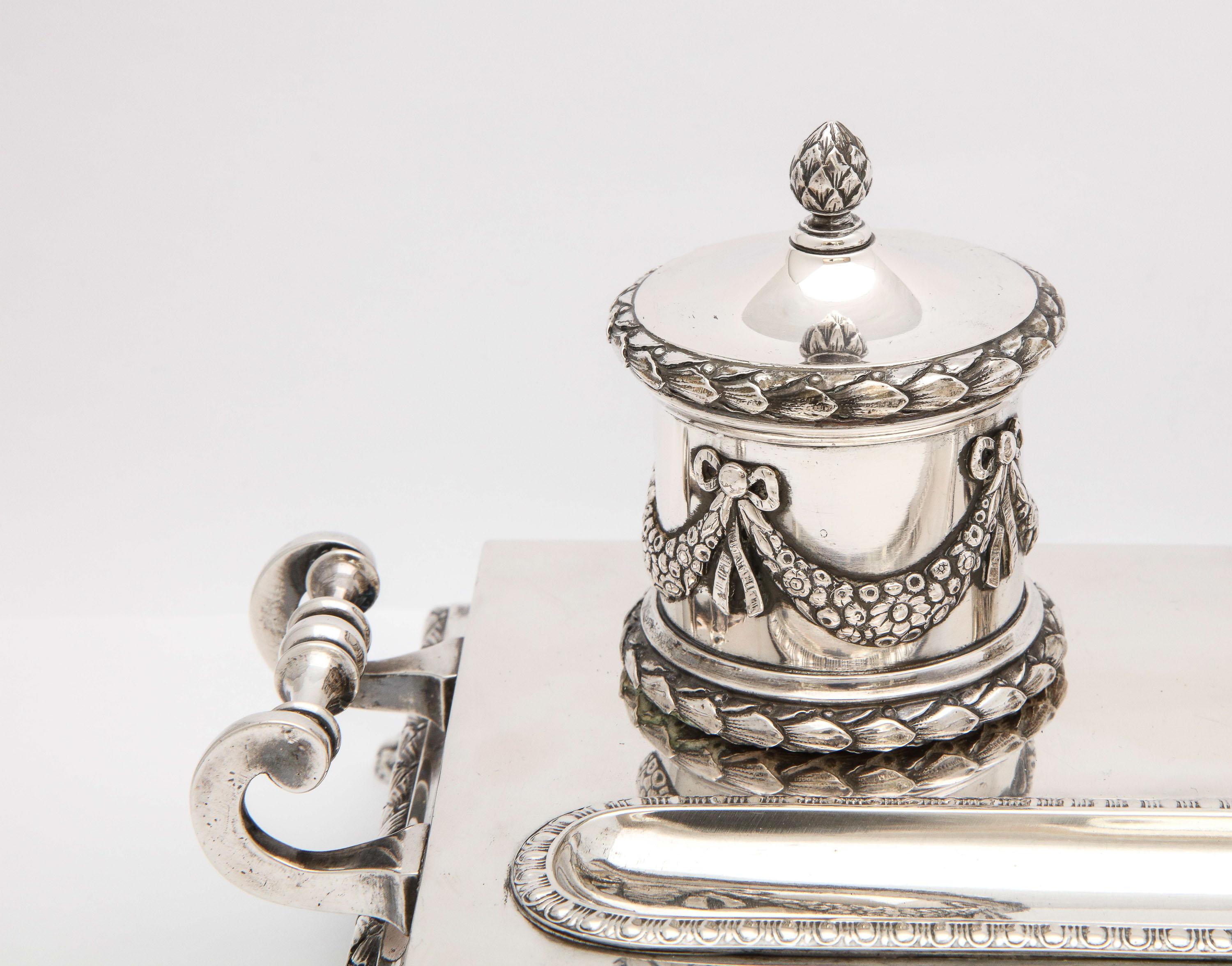 Neoclassical-Style Continental Silver '.800' Footed Double Inkstand by Dragstead In Good Condition For Sale In New York, NY
