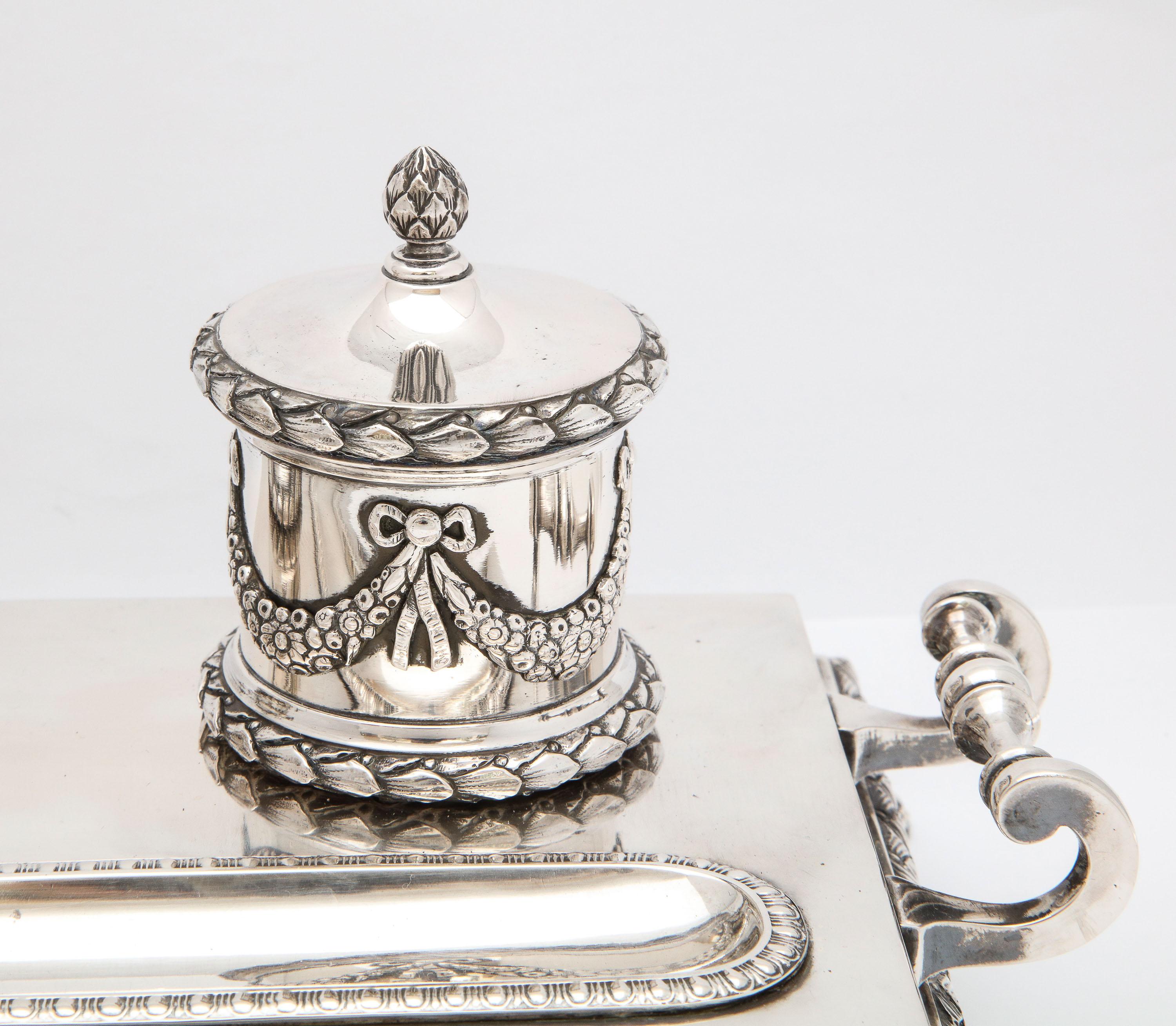 Early 20th Century Neoclassical-Style Continental Silver '.800' Footed Double Inkstand by Dragstead For Sale