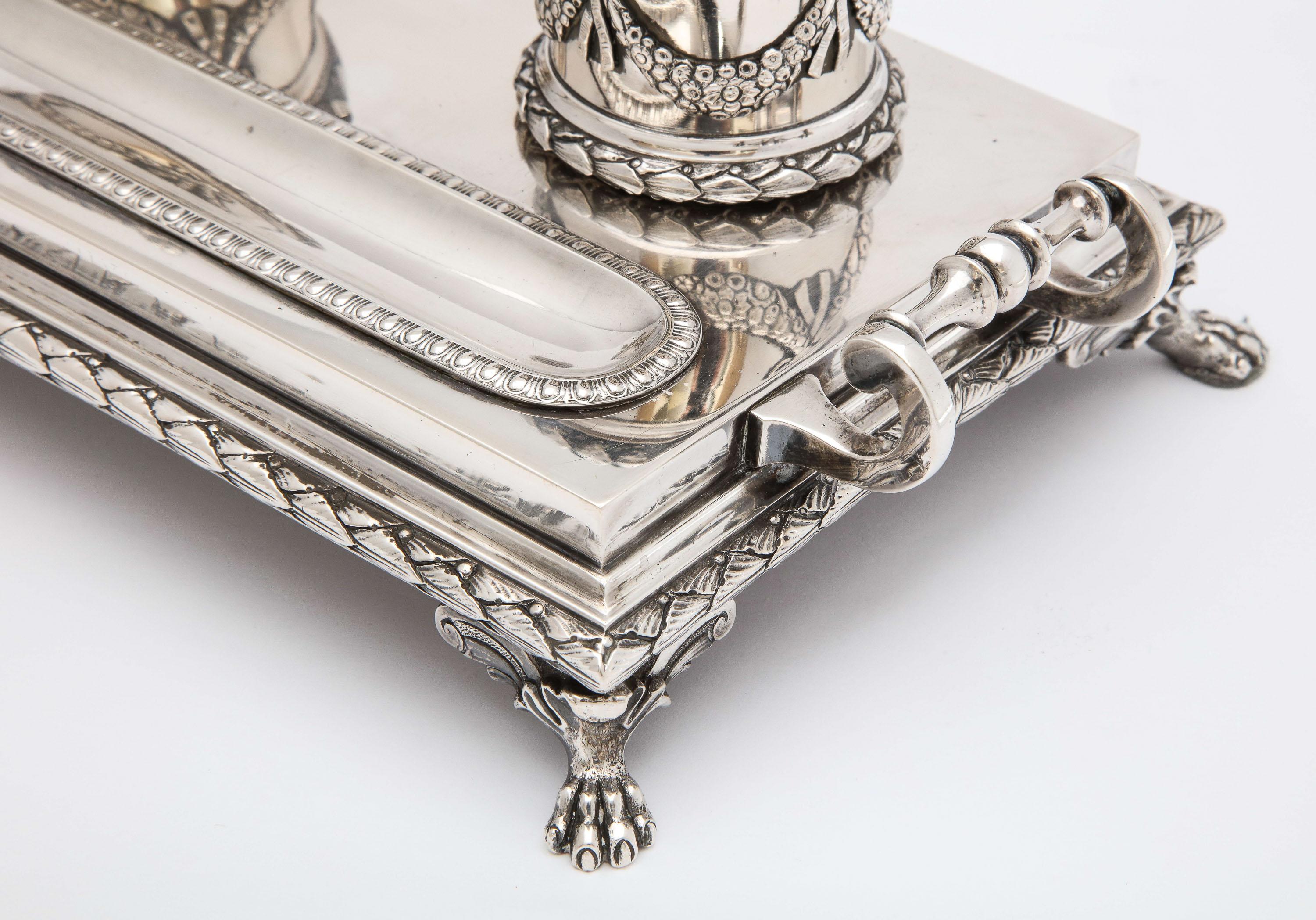 Sterling Silver Neoclassical-Style Continental Silver '.800' Footed Double Inkstand by Dragstead For Sale