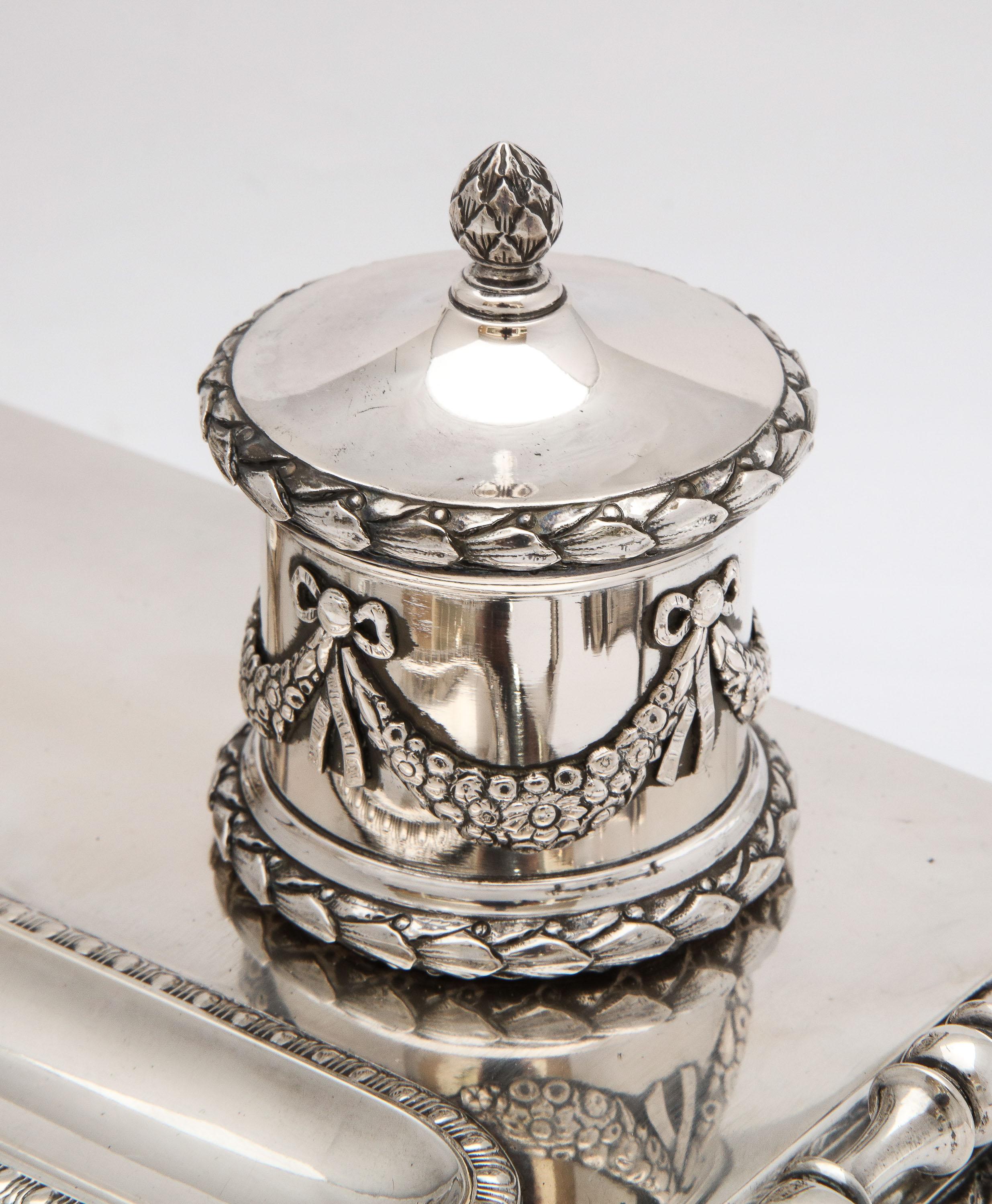 Neoclassical-Style Continental Silver '.800' Footed Double Inkstand by Dragstead For Sale 1
