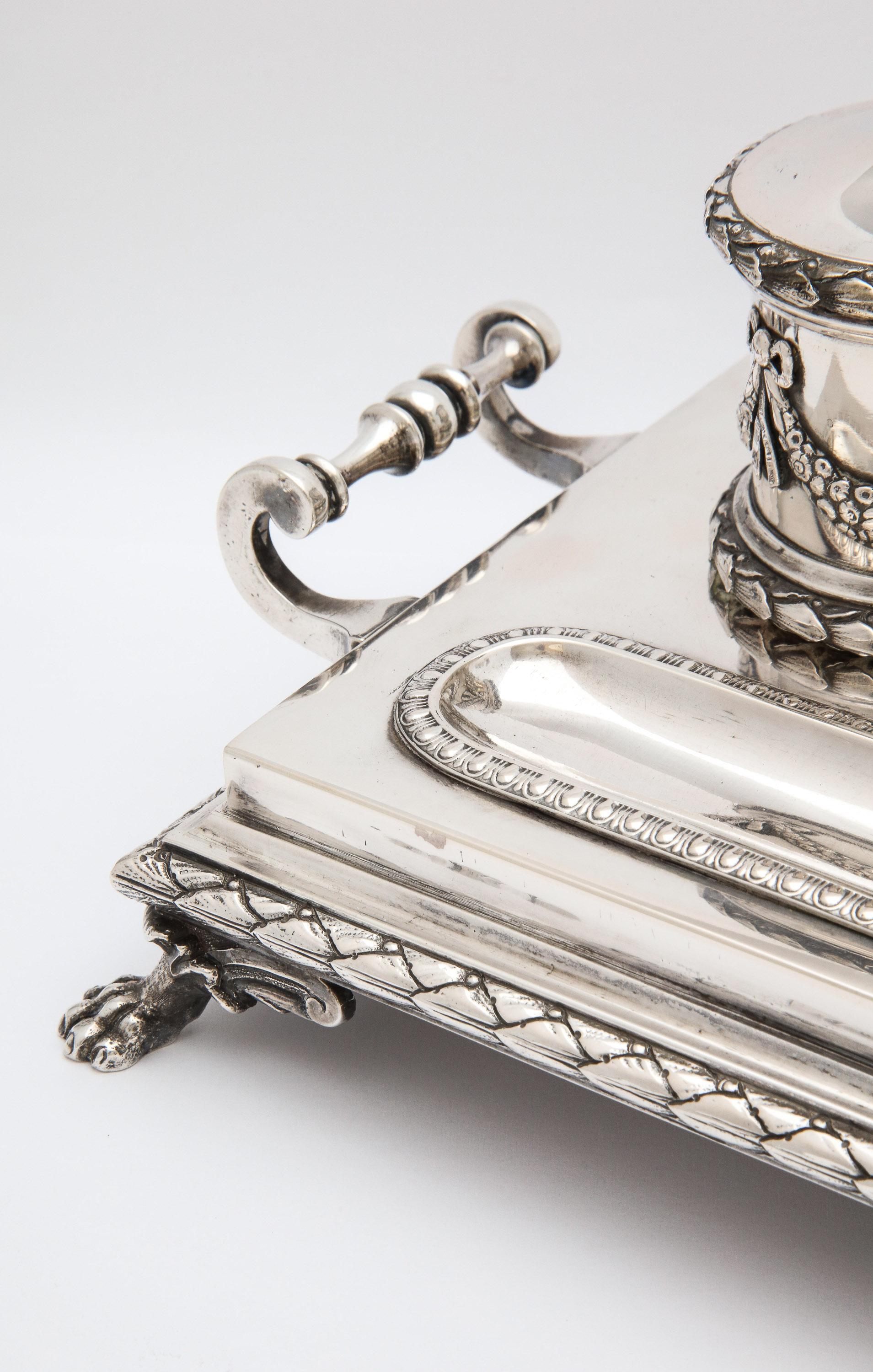 Neoclassical-Style Continental Silver '.800' Footed Double Inkstand by Dragstead For Sale 2